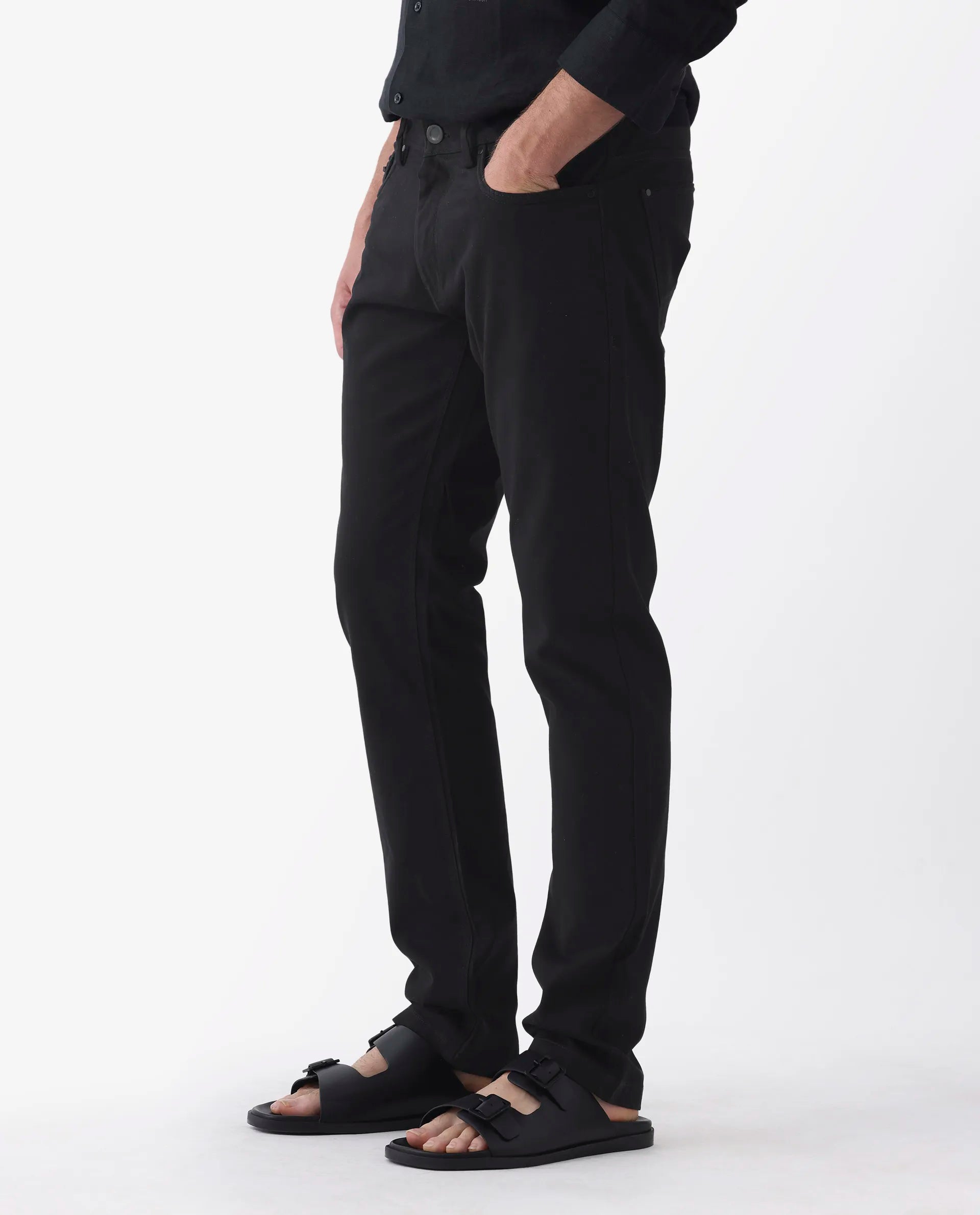 Rare Rabbit Men's Spoke 24 Black Cotton Blend Plain Regular Fit Trouser