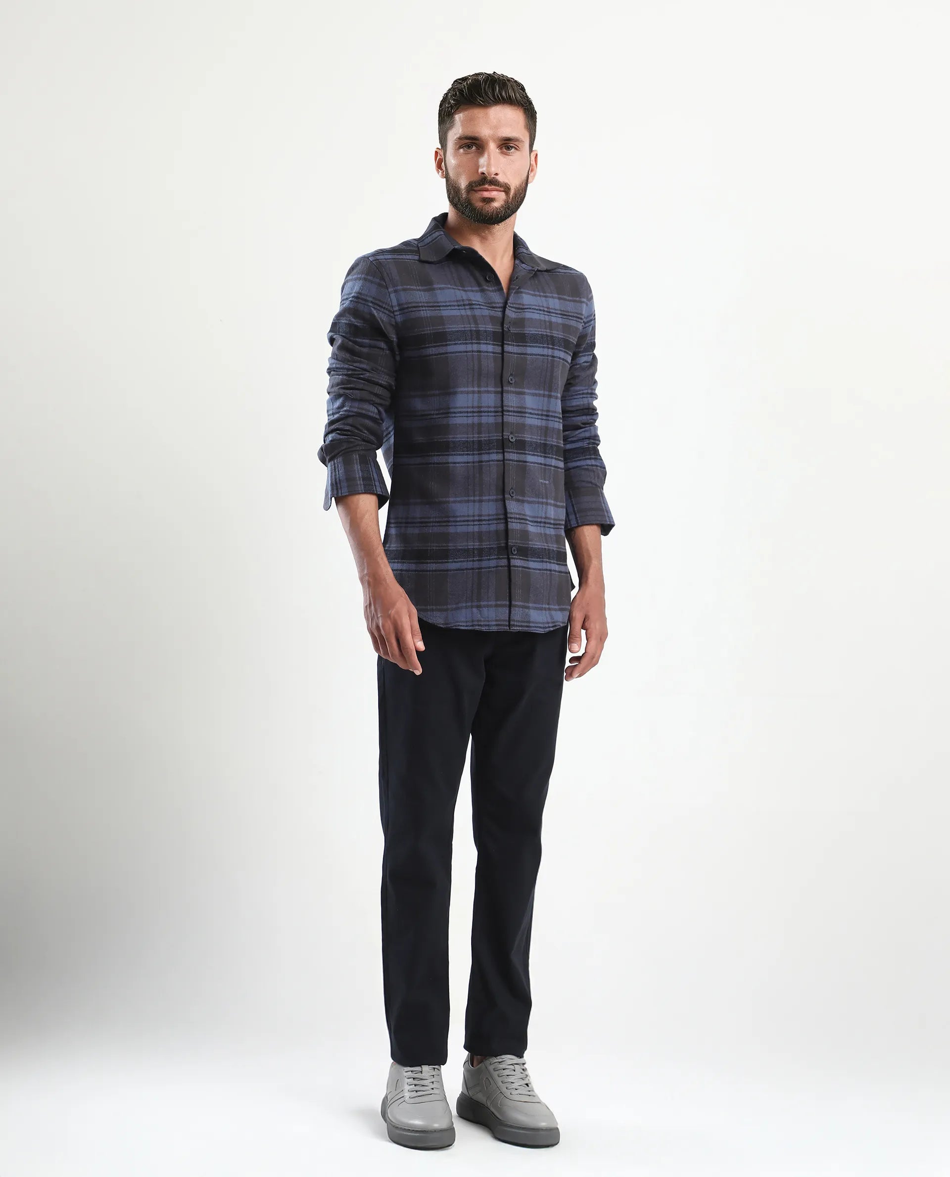 Rare Rabbit Men's Spoke-Aw25 Navy Cotton Blend Plain Regular Fit Trouser