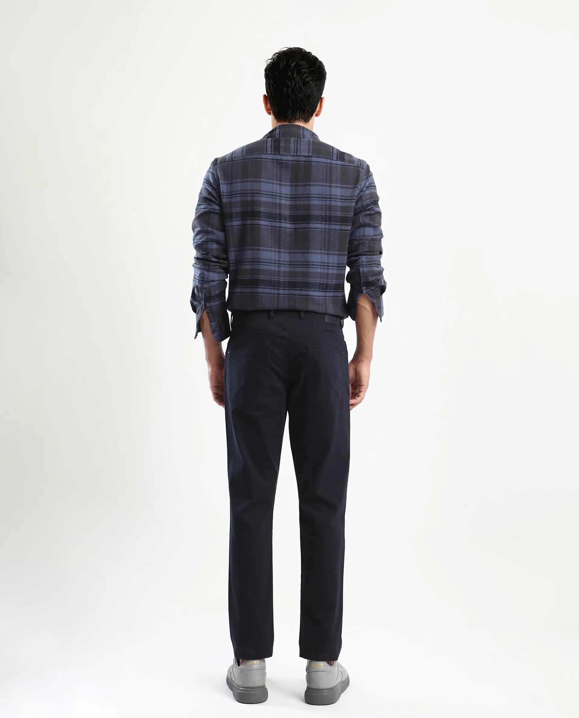 Rare Rabbit Men's Spoke-Aw25 Navy Cotton Blend Plain Regular Fit Trouser