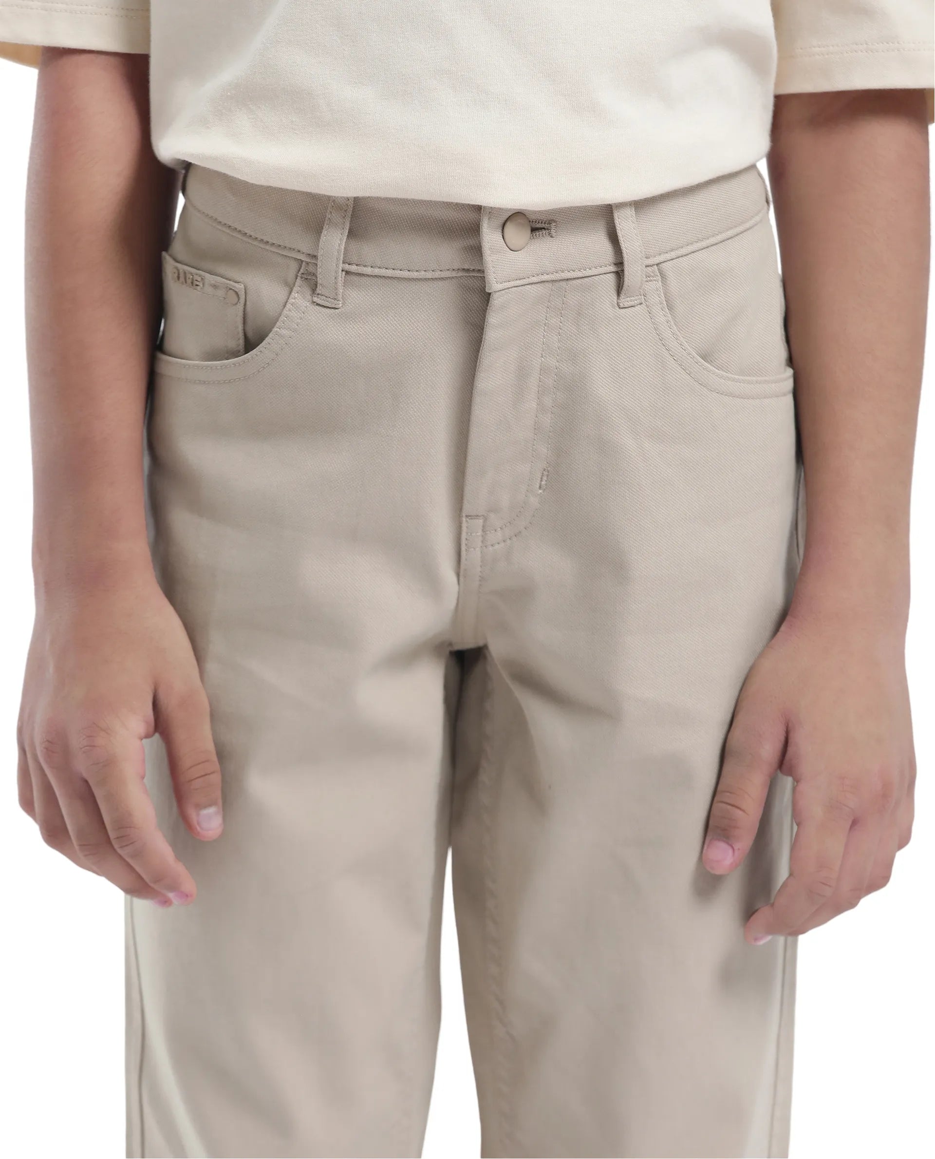 Rare Ones Kids Spoke-K Beige Cotton Button & Zip Closure Solid Regular Fit Trouser