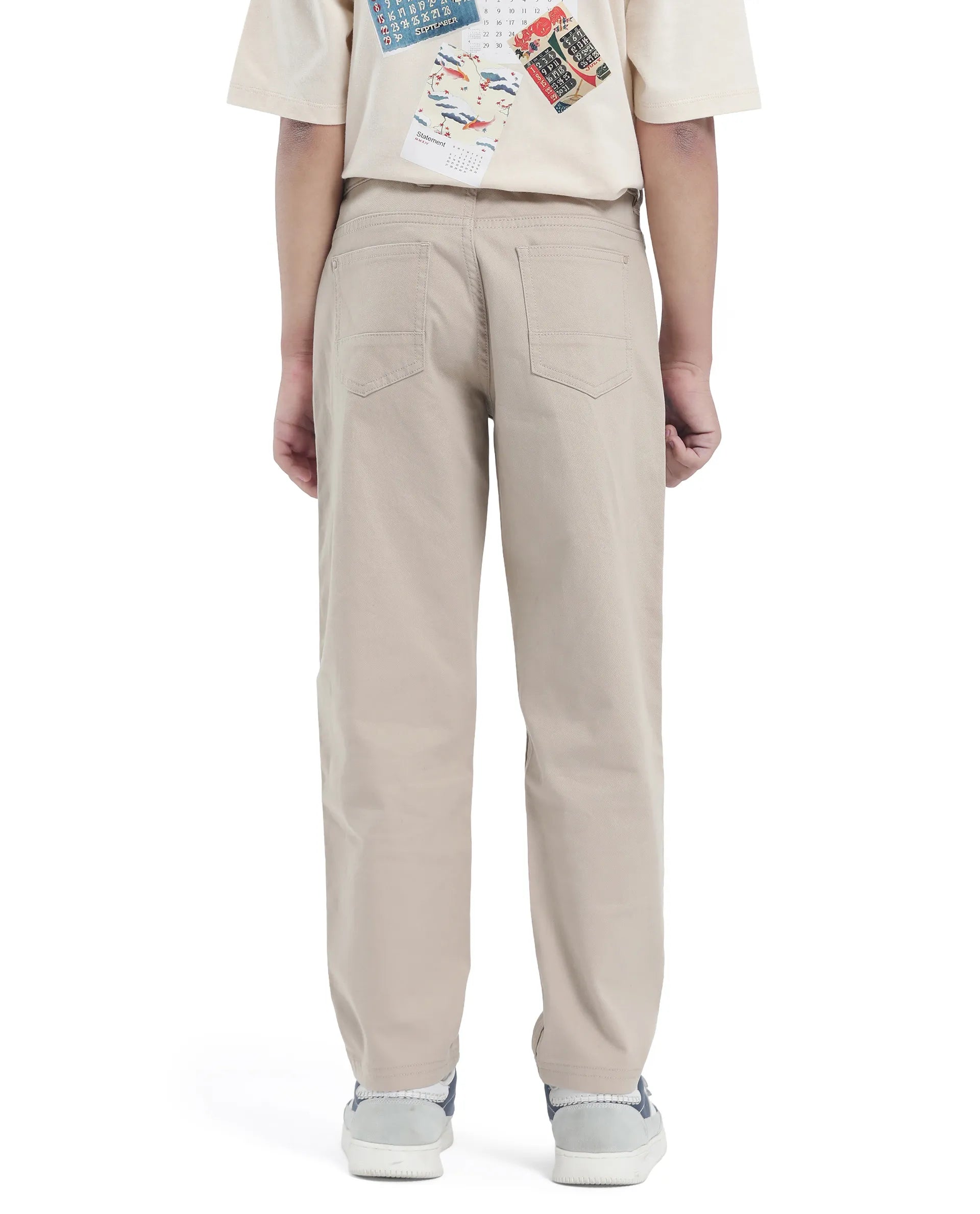 Rare Ones Kids Spoke-K Beige Cotton Button & Zip Closure Solid Regular Fit Trouser