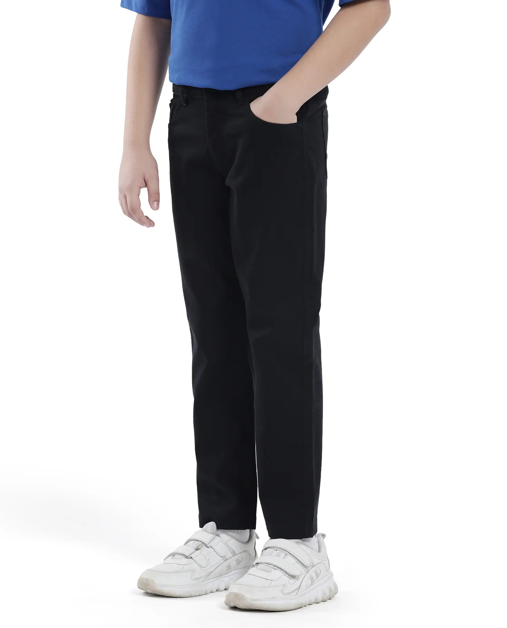 Rare Ones Kids Spoke-K Black Cotton Button And Zip Closure Solid Regular Fit Trouser