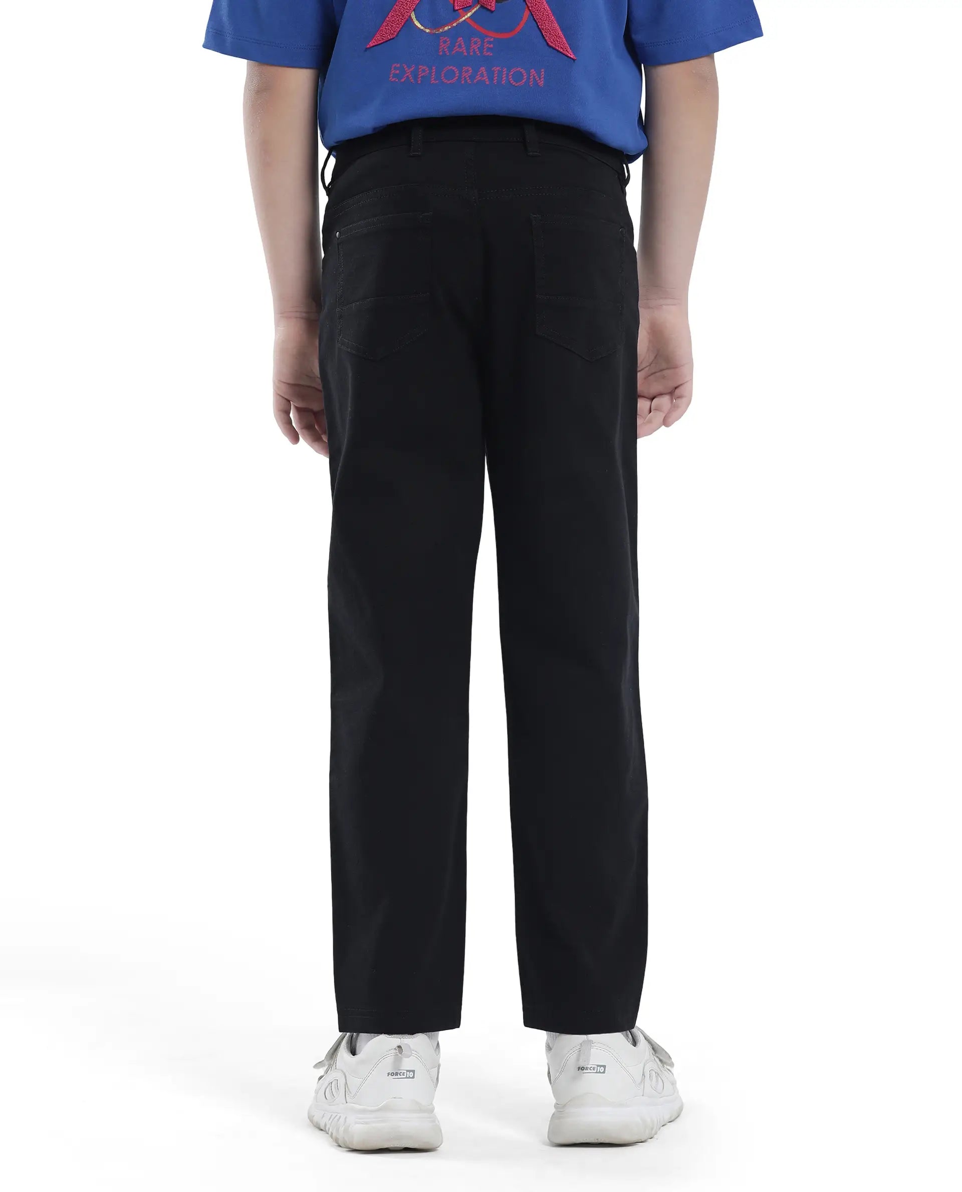 Rare Ones Kids Spoke-K Black Cotton Button And Zip Closure Solid Regular Fit Trouser