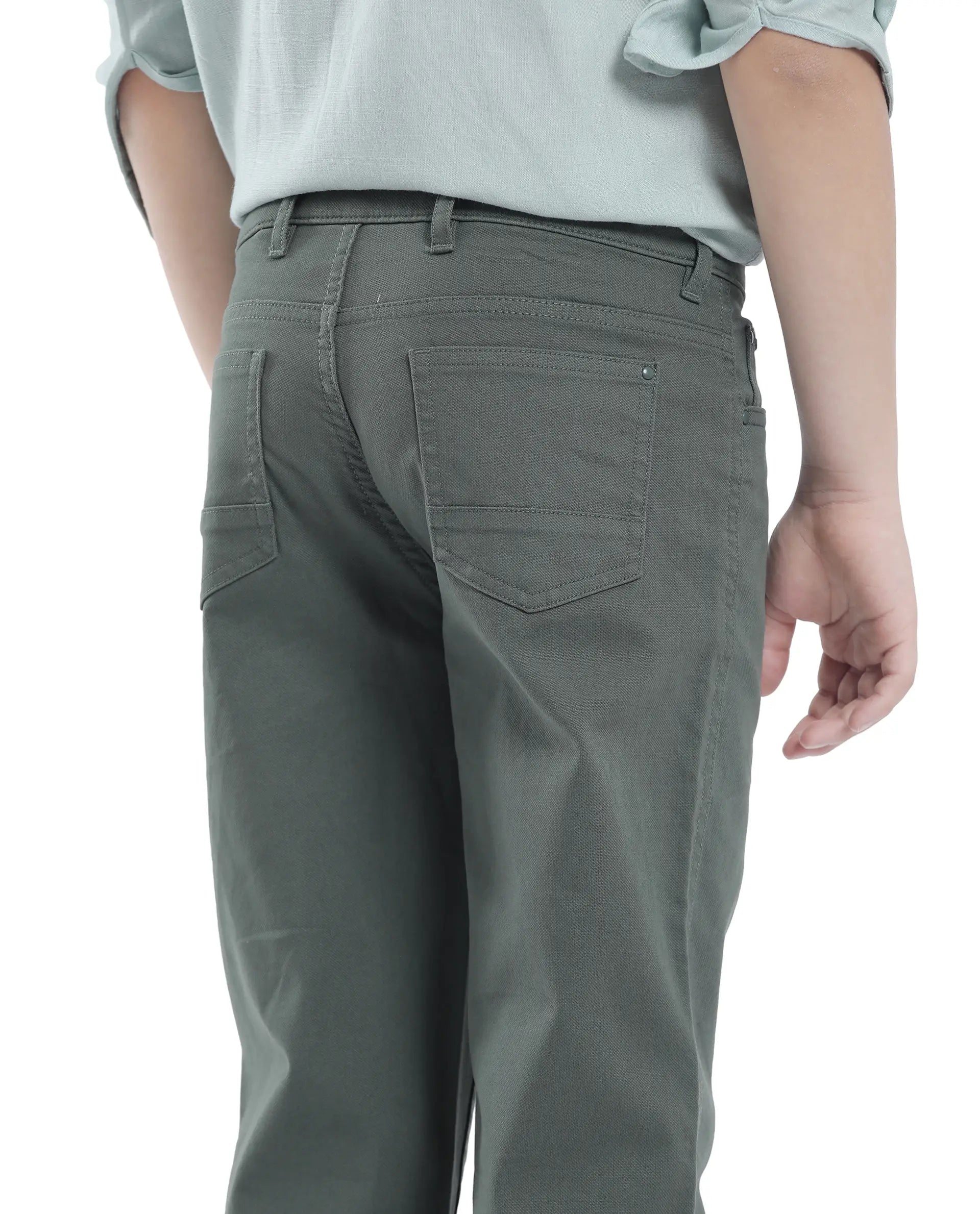 Rare Ones Kids Spoke-K Olive Cotton Button And Zip Closure Solid Regular Fit Trouser