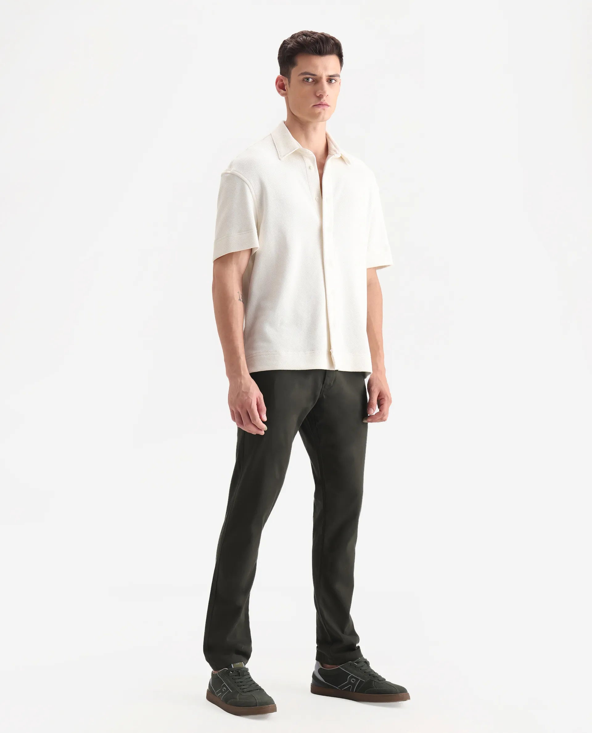 Rare Rabbit Men's Spoke-Aw25 Dark Green Cotton Blend Plain Regular Fit Trouser