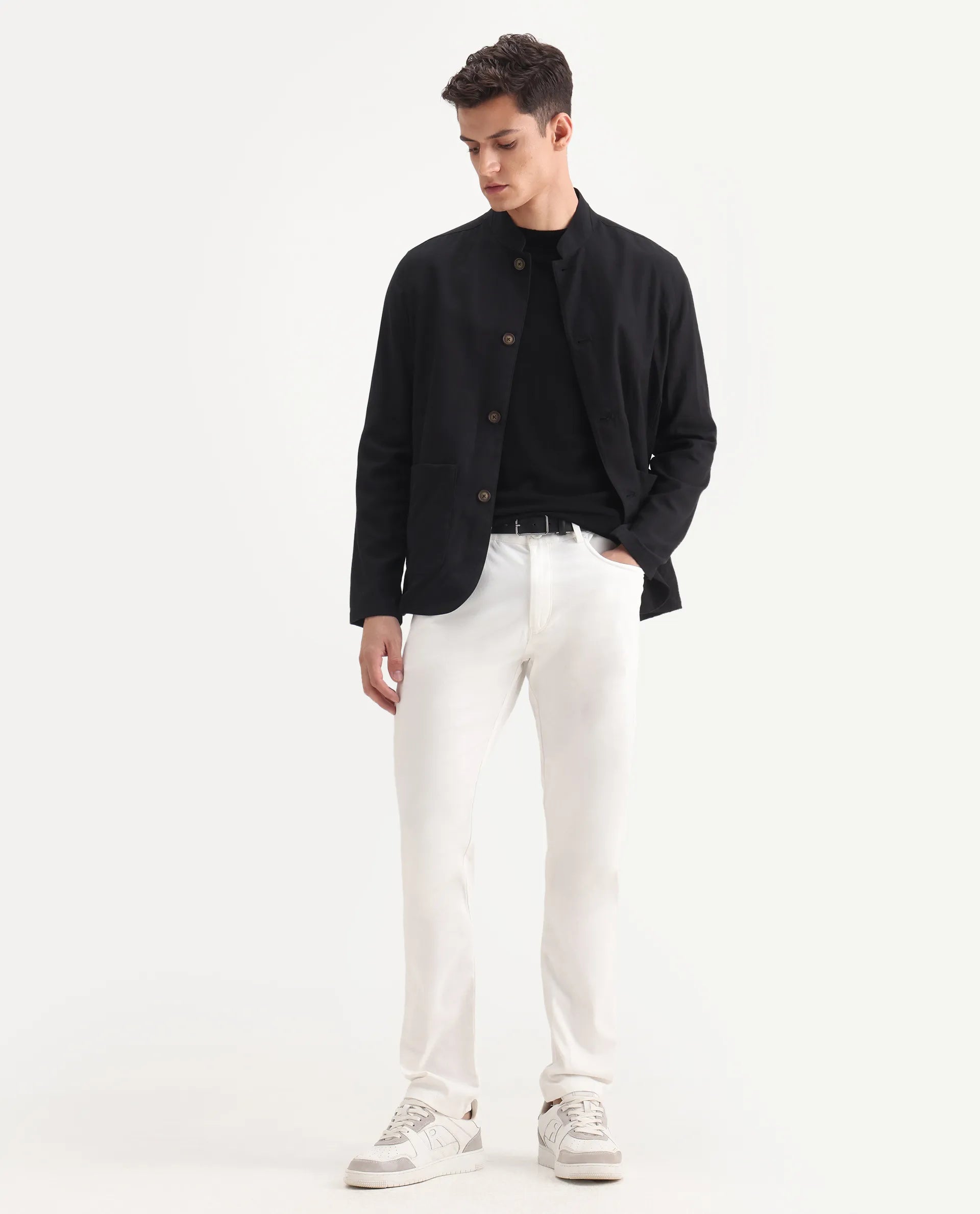 Rare Rabbit Men's Spoke-Aw25 White Cotton Blend Plain Regular Fit Trouser