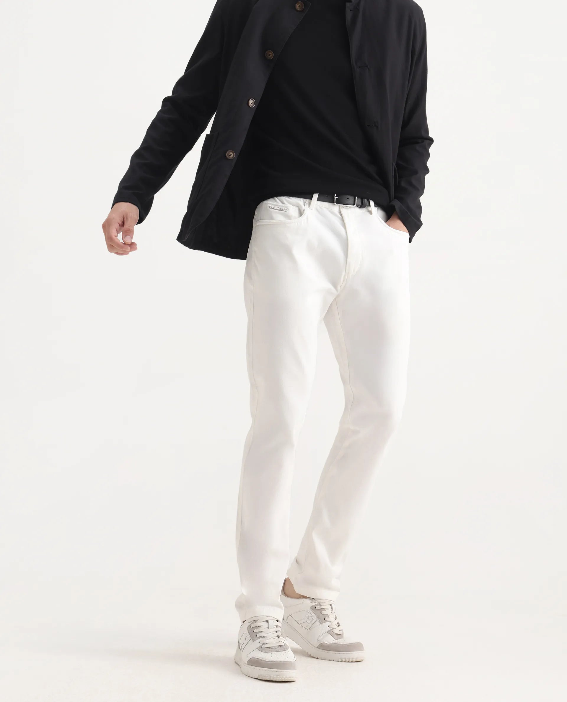 Rare Rabbit Men's Spoke-Aw25 White Cotton Blend Plain Regular Fit Trouser