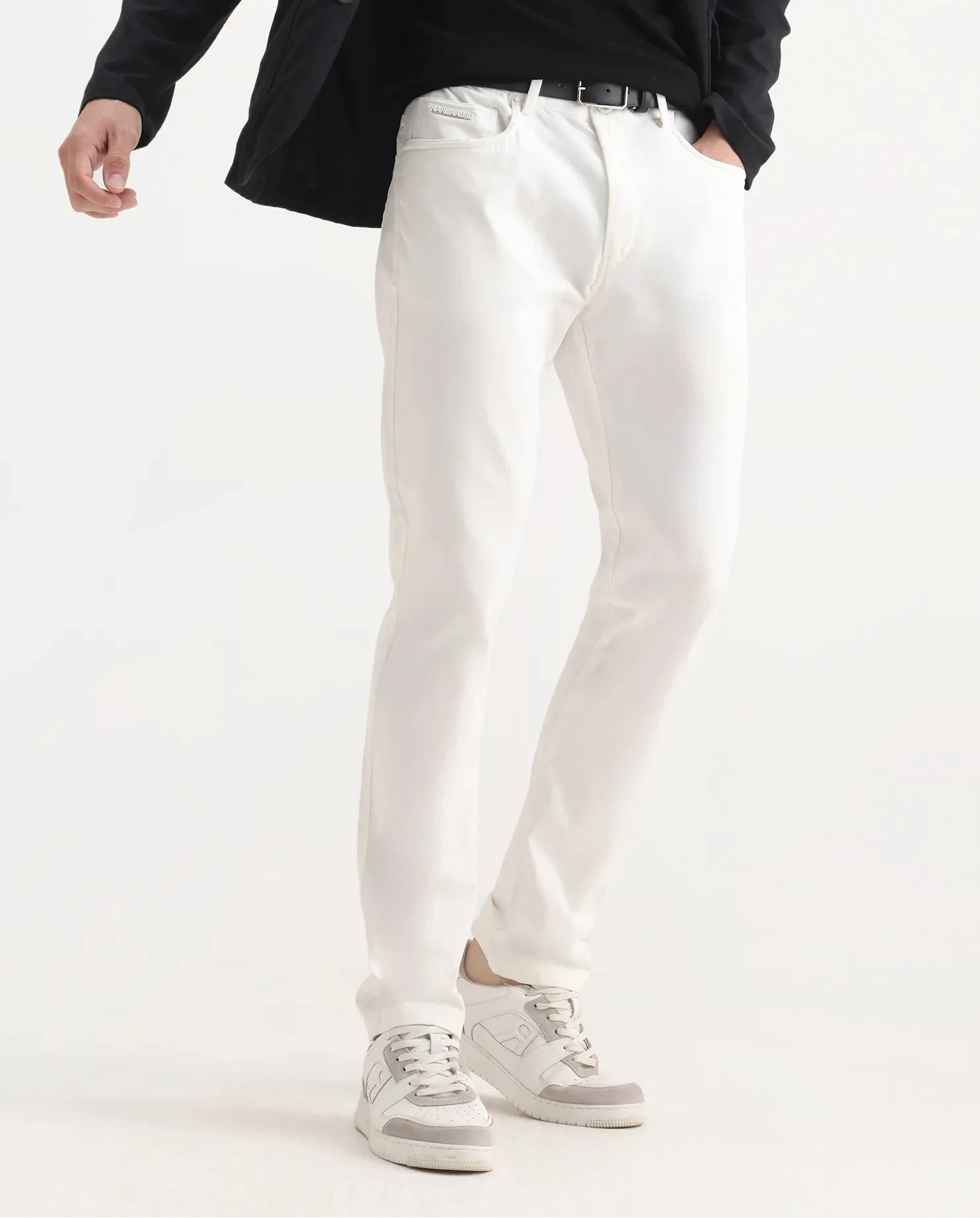 Rare Rabbit Men's Spoke-Aw25 White Cotton Blend Plain Regular Fit Trouser