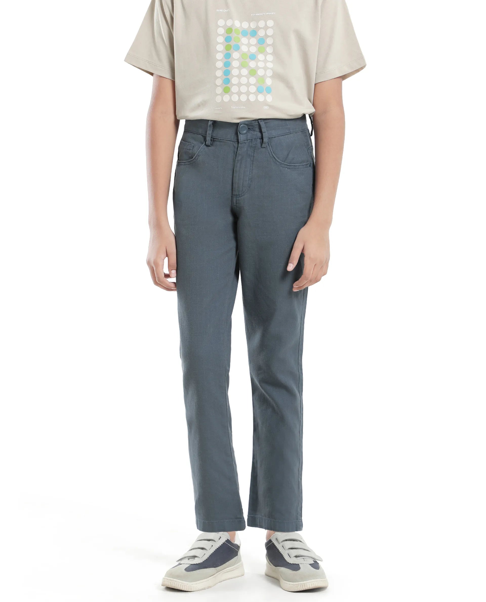 Rare Ones Kids Spon Dusky Blue Cotton Button & Zip Regular Fit Plain Trouser