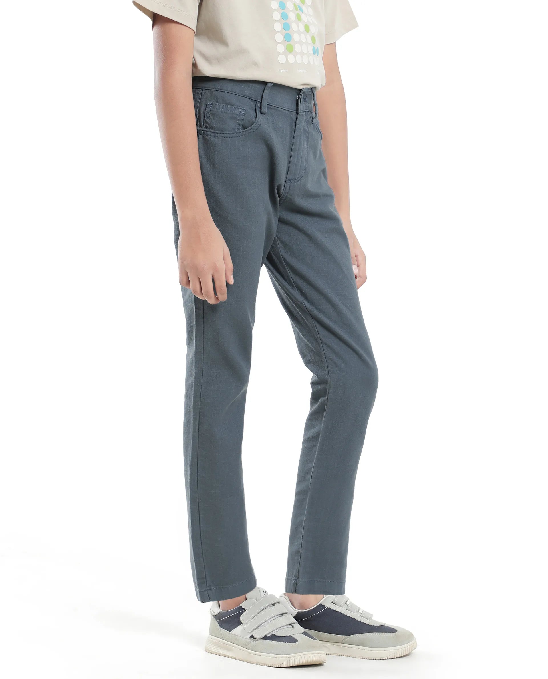 Rare Ones Kids Spon Dusky Blue Cotton Button & Zip Regular Fit Plain Trouser