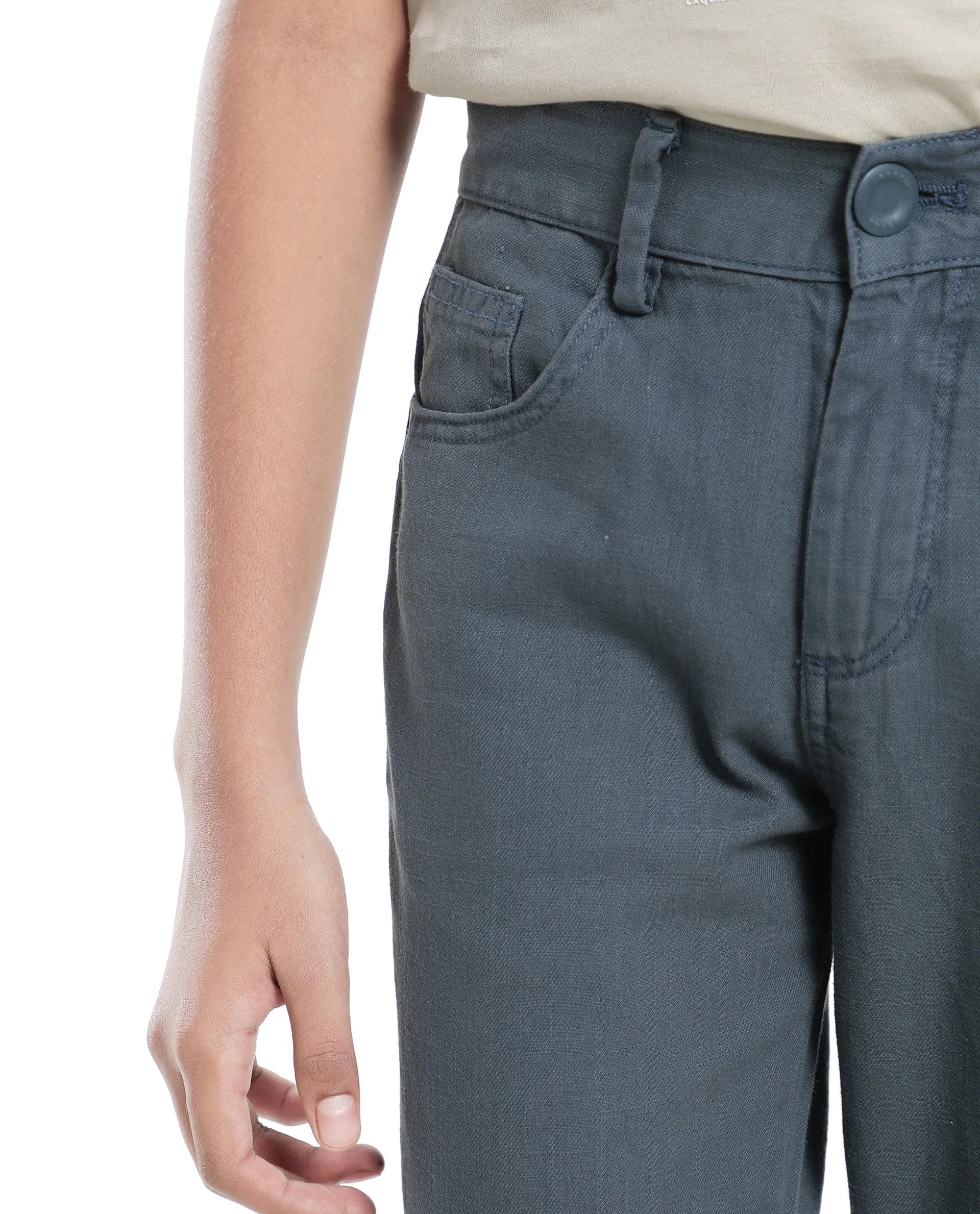 Rare Ones Kids Spon Dusky Blue Cotton Button & Zip Regular Fit Plain Trouser