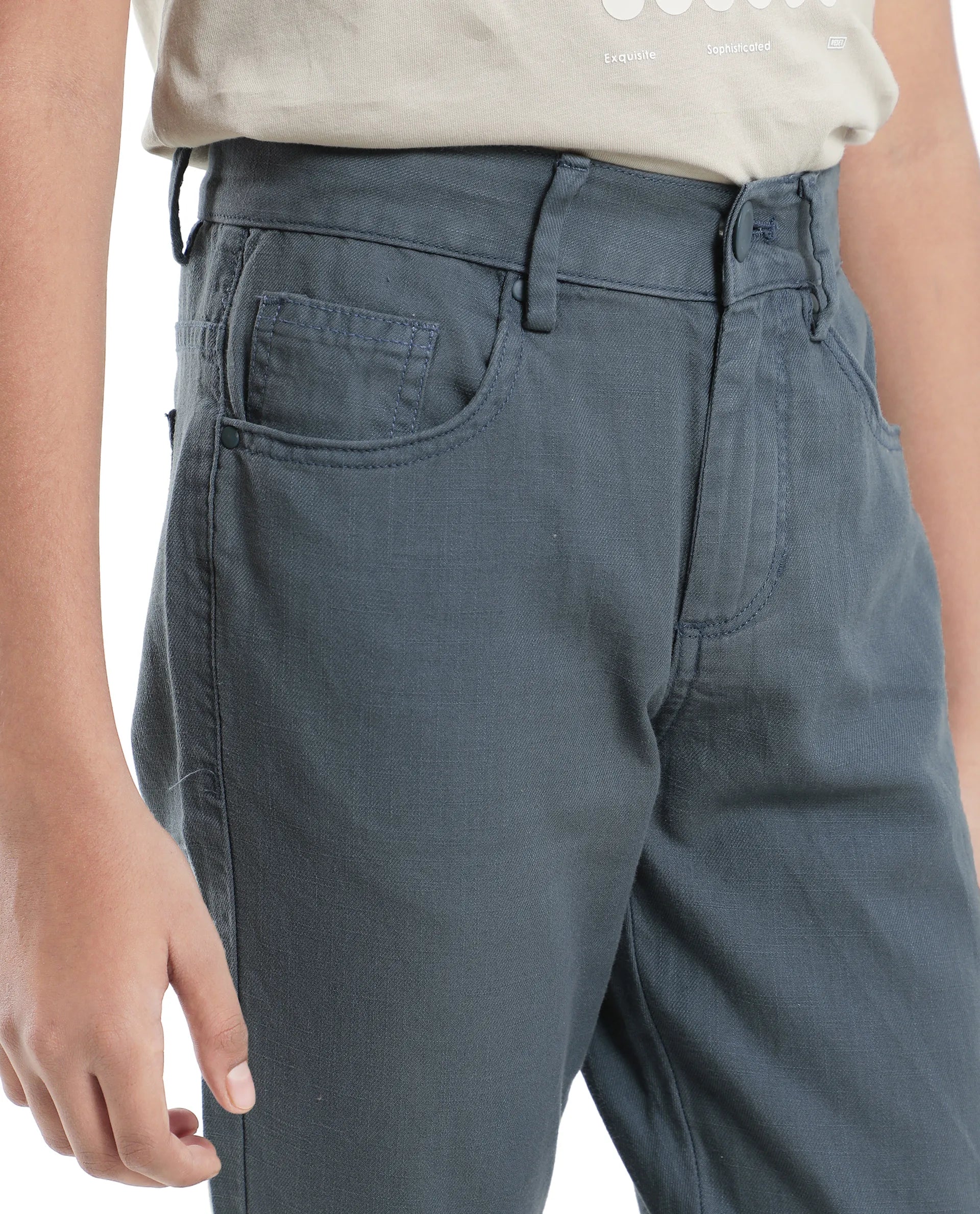 Rare Ones Kids Spon Dusky Blue Cotton Button & Zip Regular Fit Plain Trouser