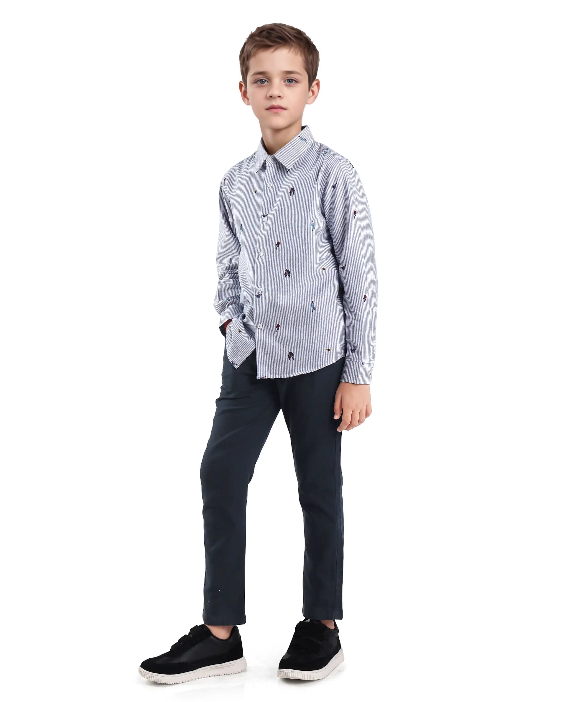 Rare Ones Kids Spon Navy Cotton Button & Zip Regular Fit Plain Trouser