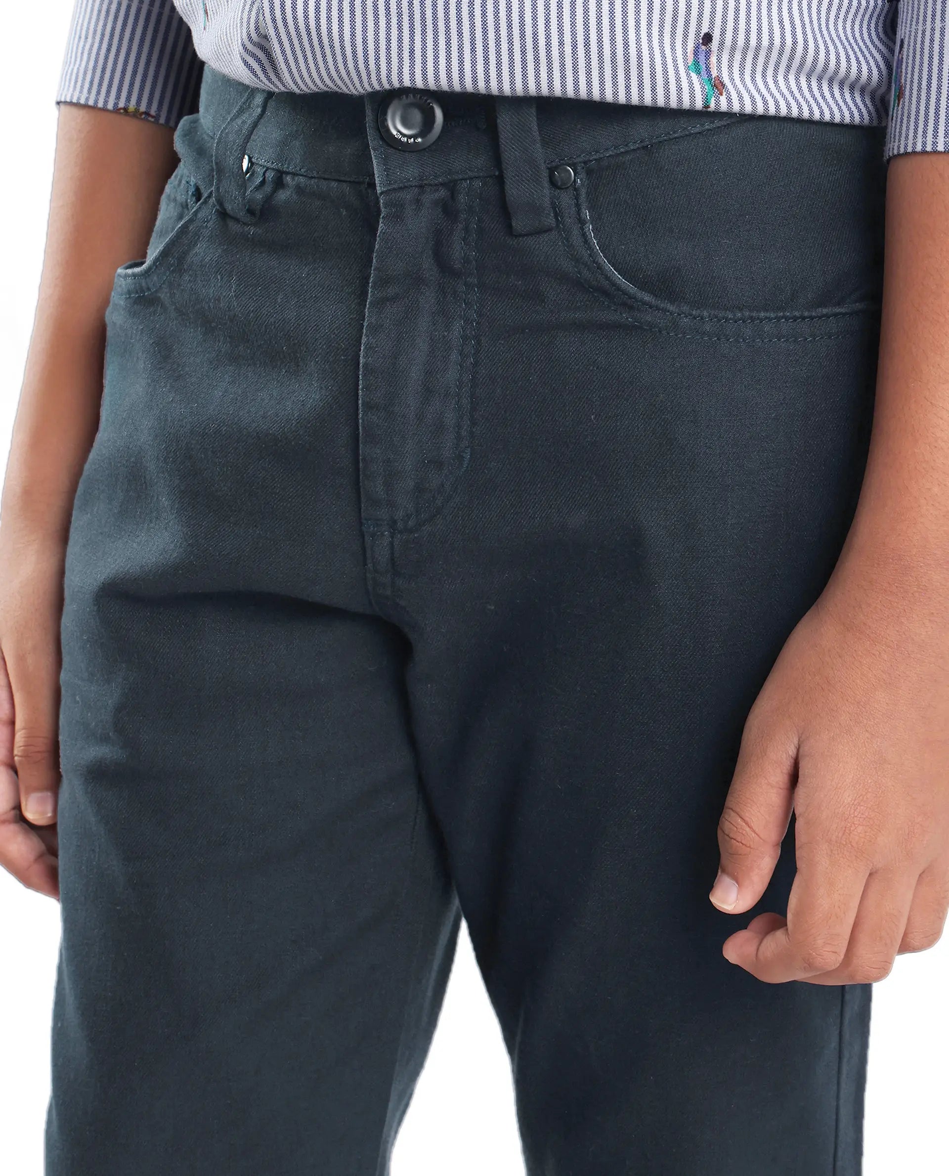 Rare Ones Kids Spon Navy Cotton Button & Zip Regular Fit Plain Trouser