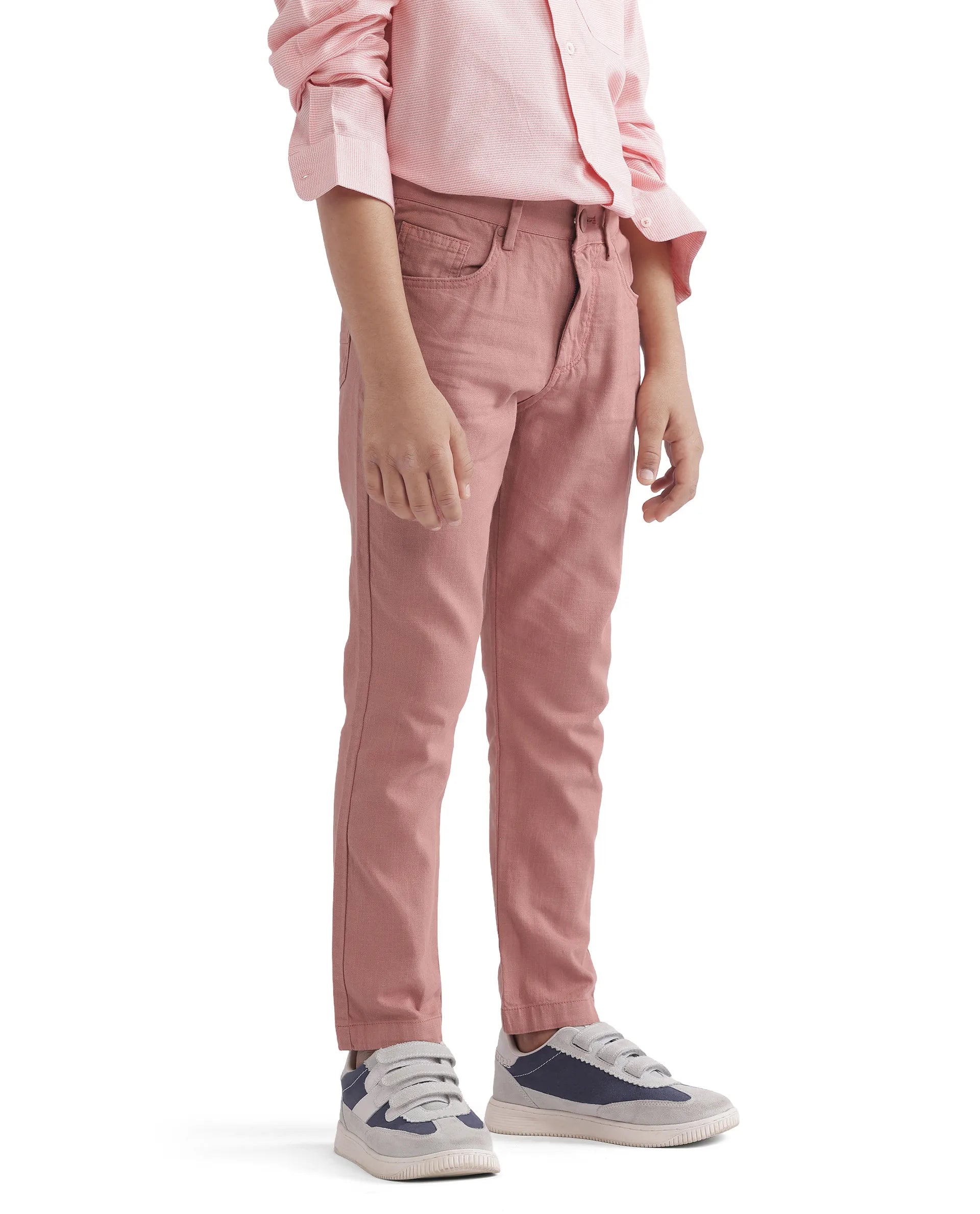 Rare Ones Kids Spon Rust Cotton Button & Zip Regular Fit Plain Trouser