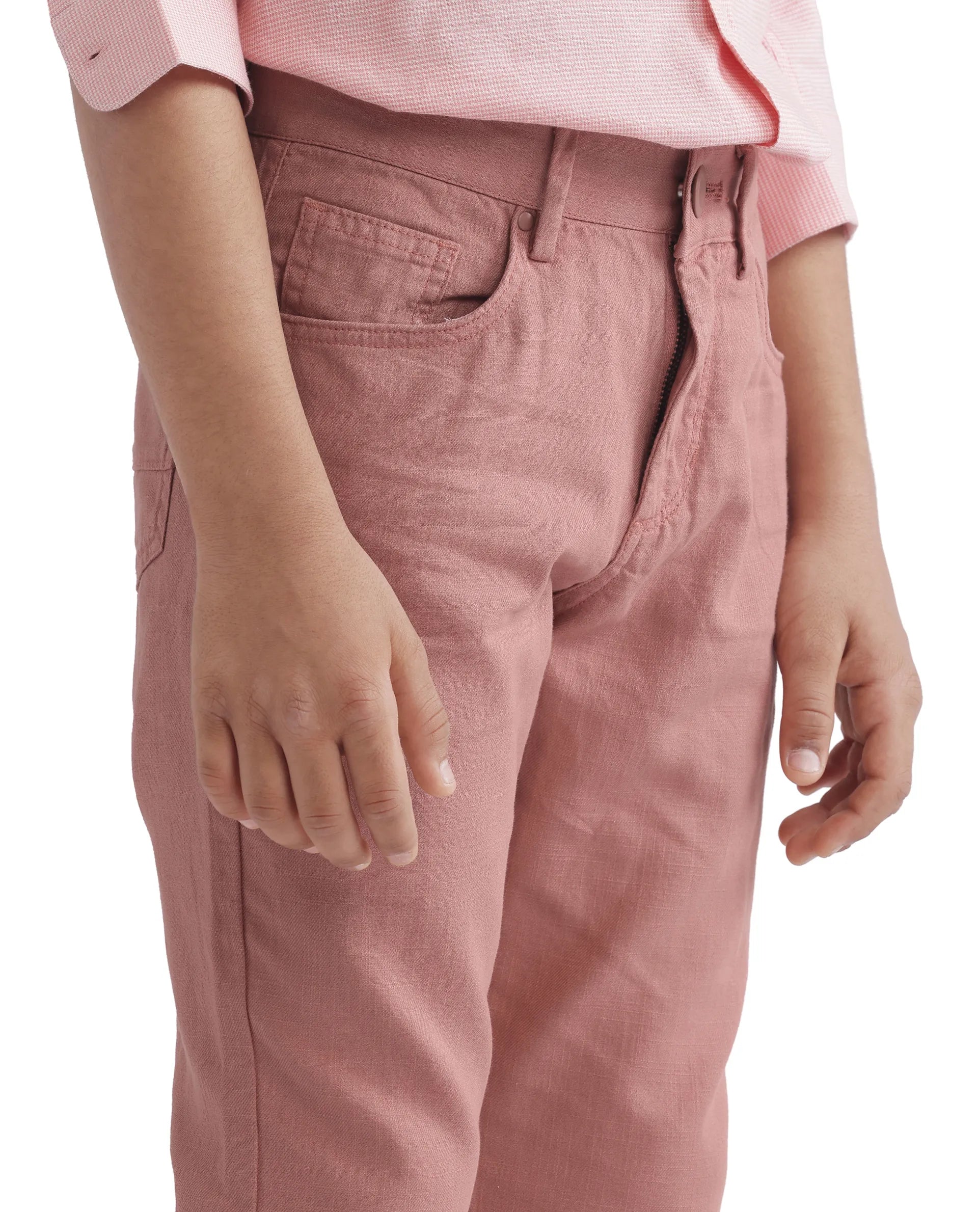 Rare Ones Kids Spon Rust Cotton Button & Zip Regular Fit Plain Trouser