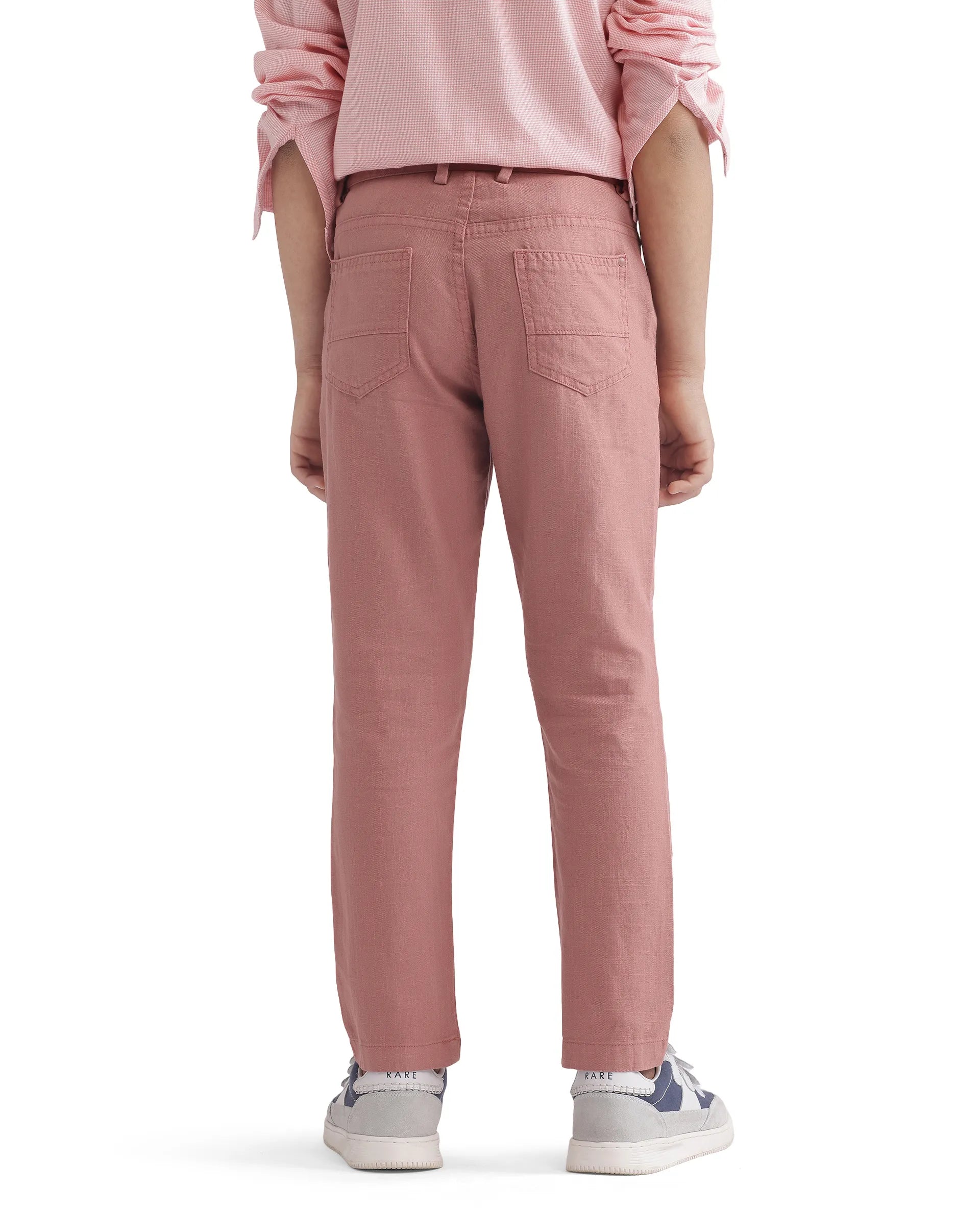 Rare Ones Kids Spon Rust Cotton Button & Zip Regular Fit Plain Trouser