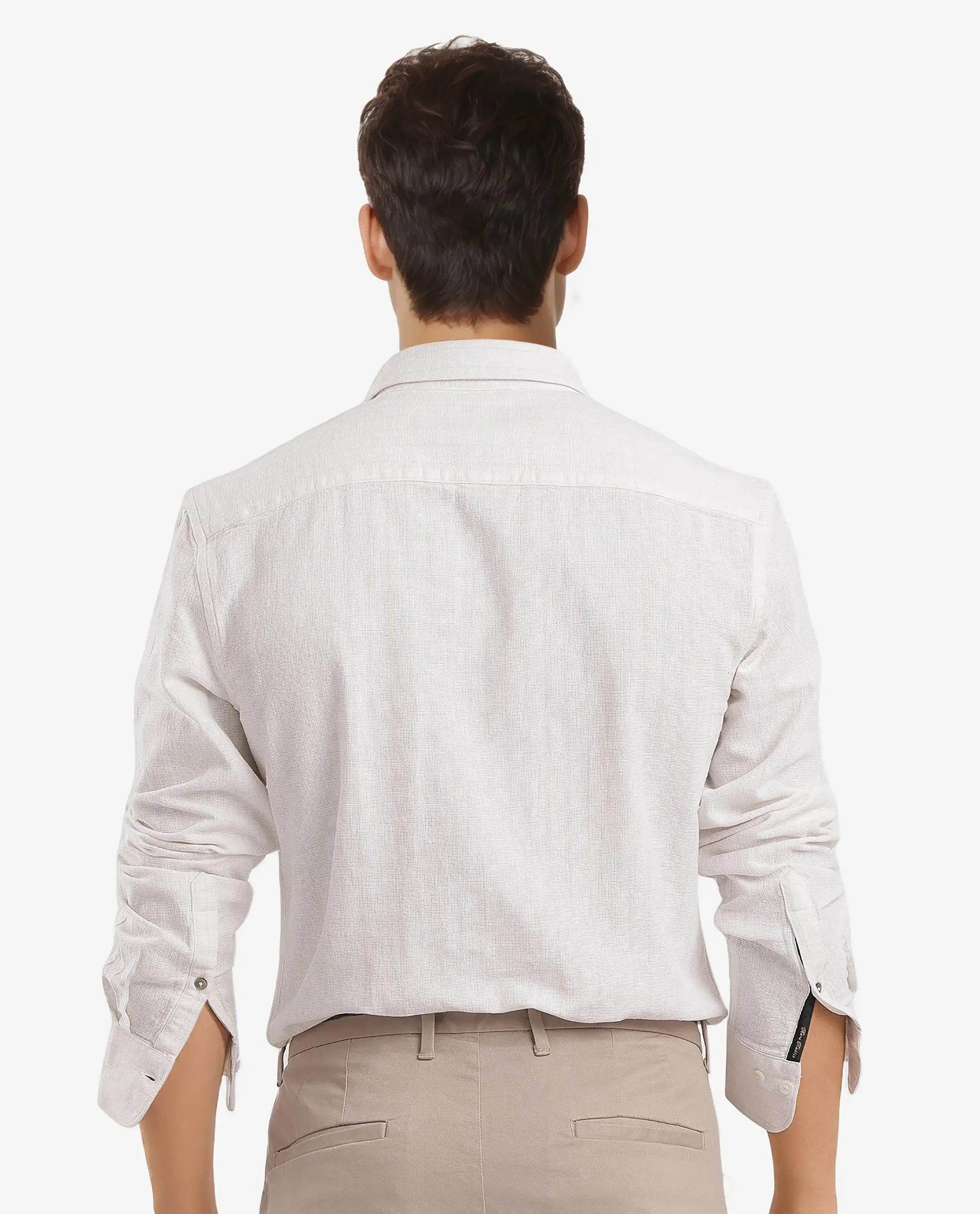 Rare Rabbit Men Squa-1 Off White Full Sleeve Regular Fit Shirt