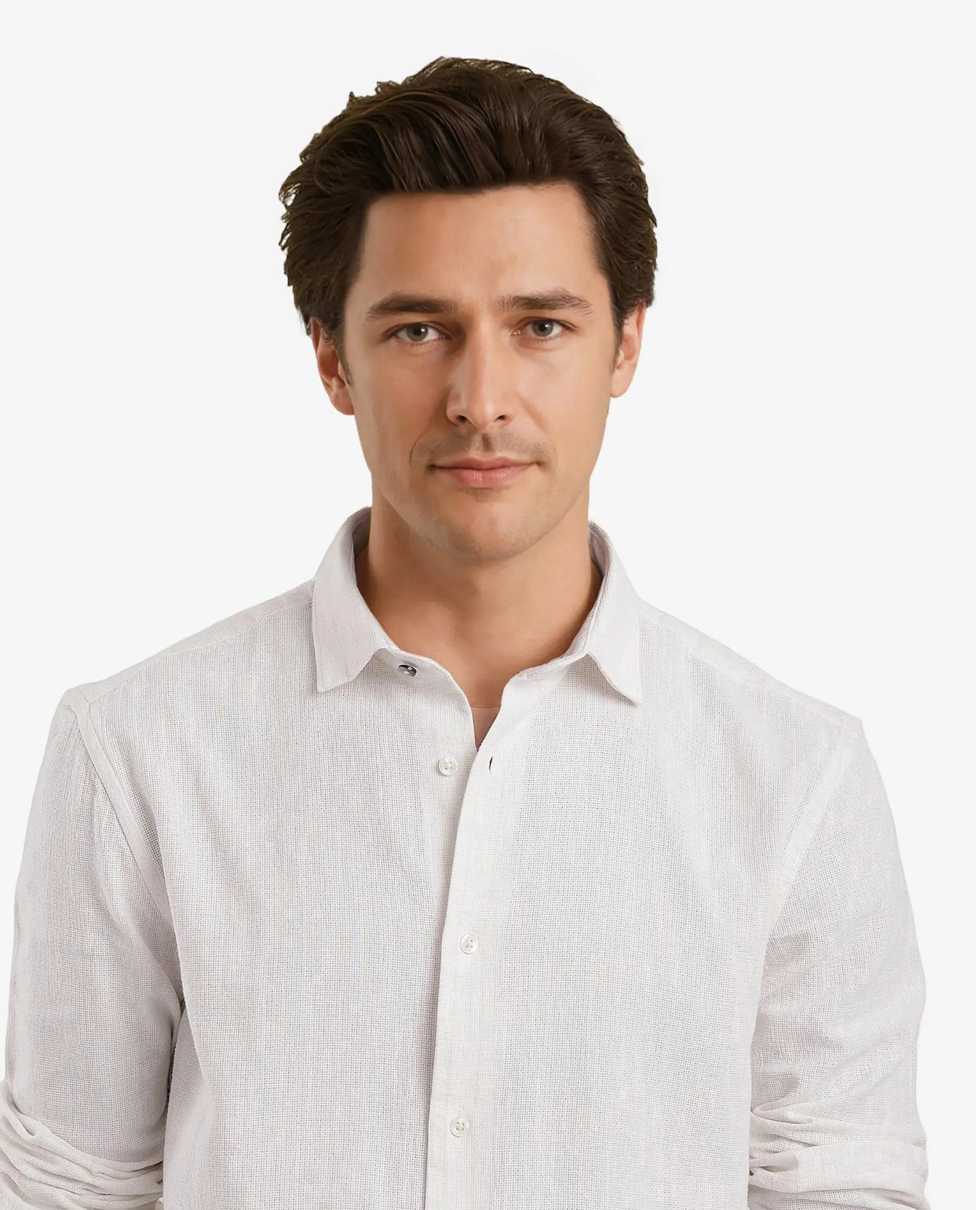 Rare Rabbit Men Squa-1 Off White Full Sleeve Regular Fit Shirt