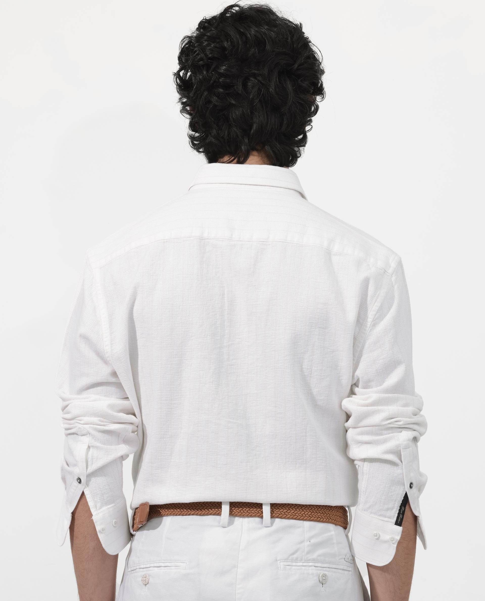 Rare Rabbit Mens Squa Off White Full Sleeves Cotton Fabric Sleeve Stripe Shirt