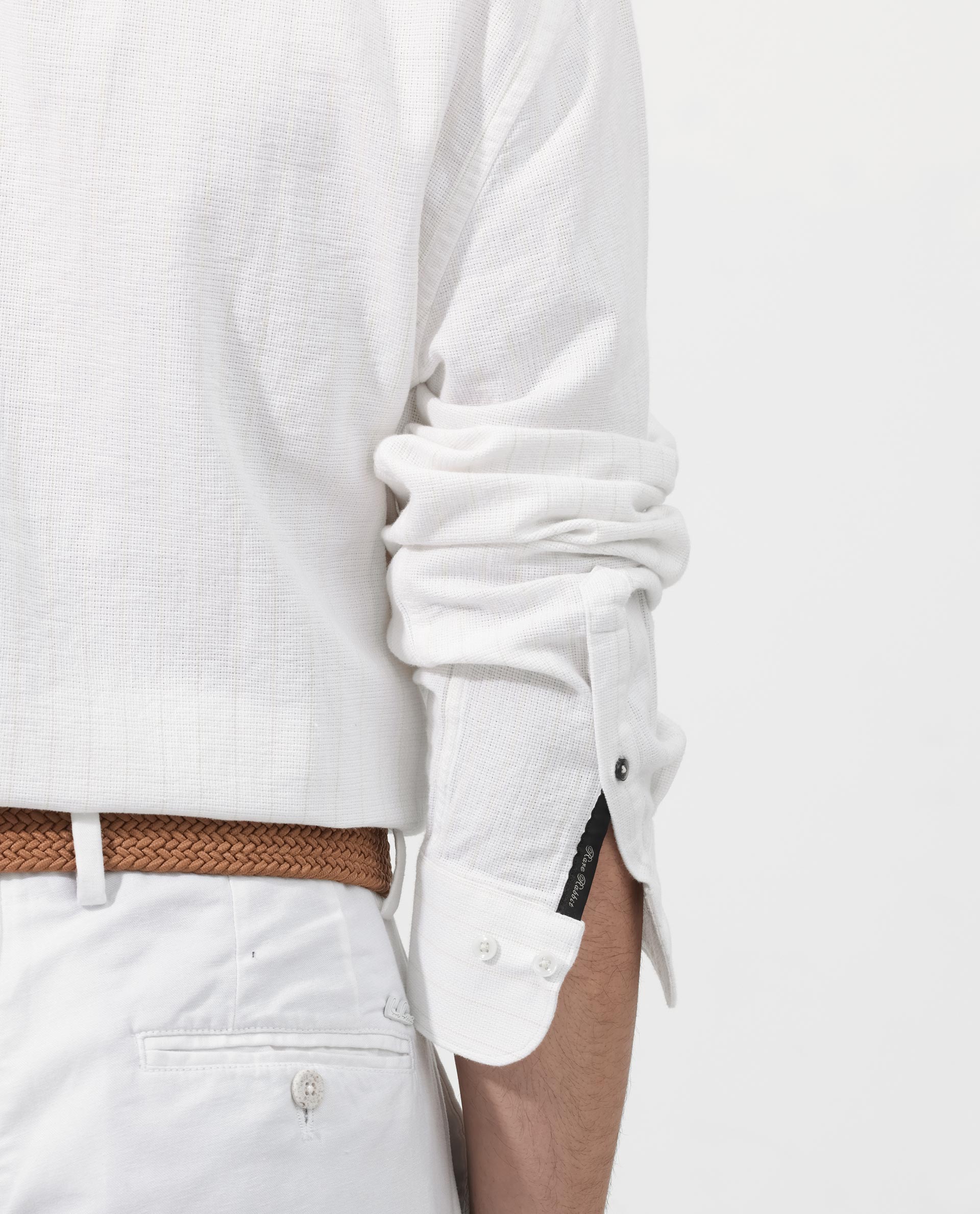 Rare Rabbit Mens Squa Off White Full Sleeves Cotton Fabric Sleeve Stripe Shirt