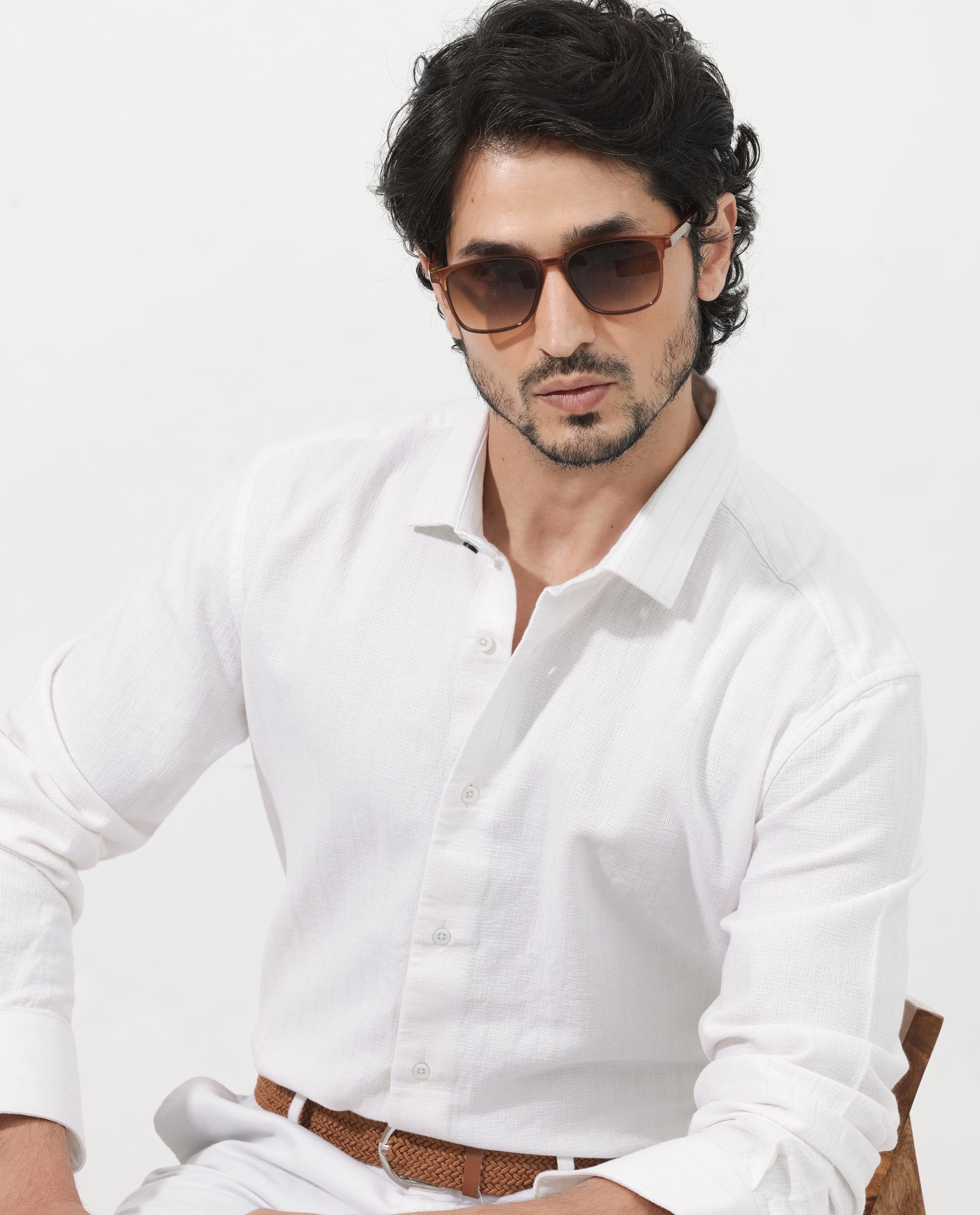 Rare Rabbit Mens Squa Off White Full Sleeves Cotton Fabric Sleeve Stripe Shirt