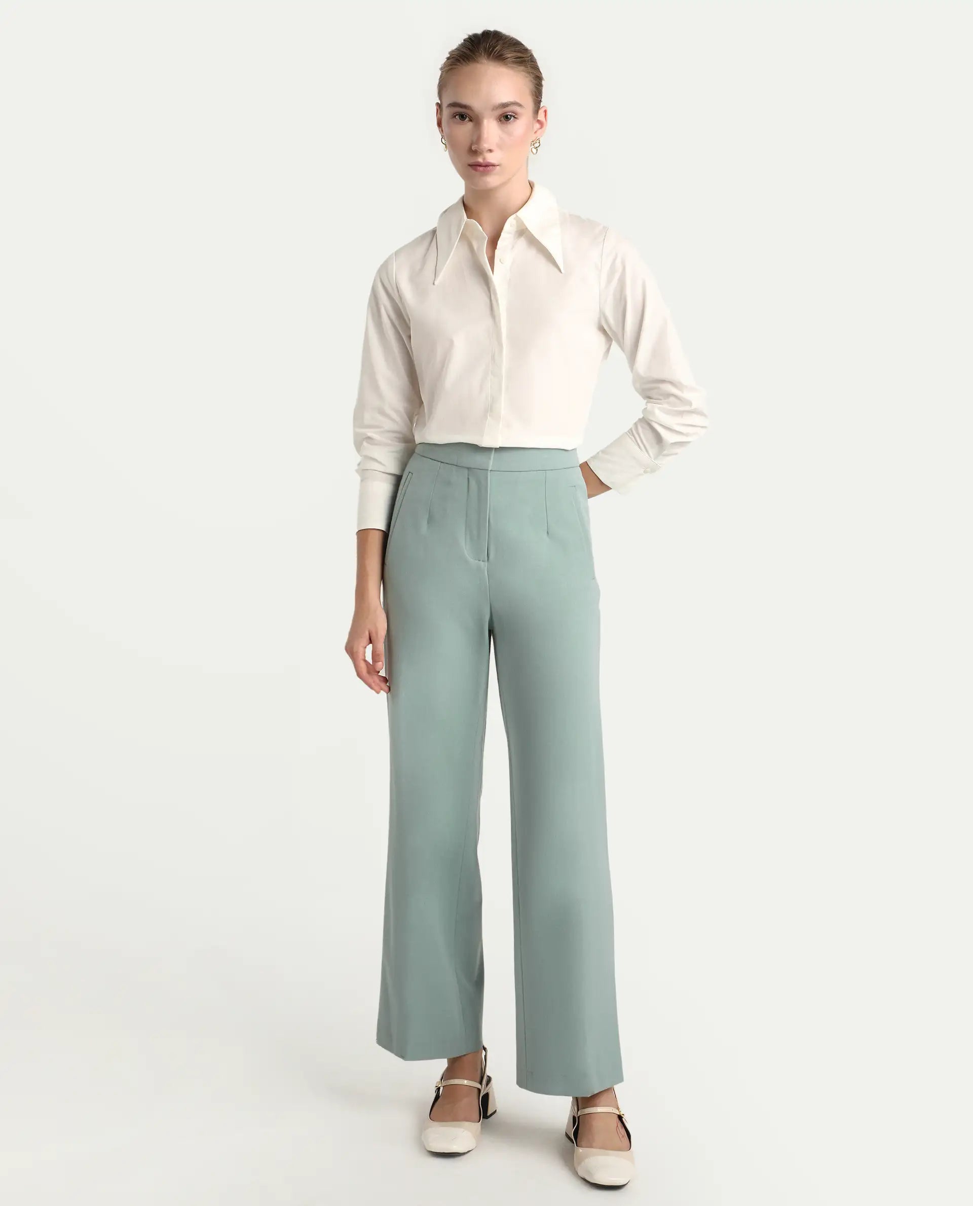 Rareism Women's Srait Aqua Polyester blend Straight Fit Travel Trouser