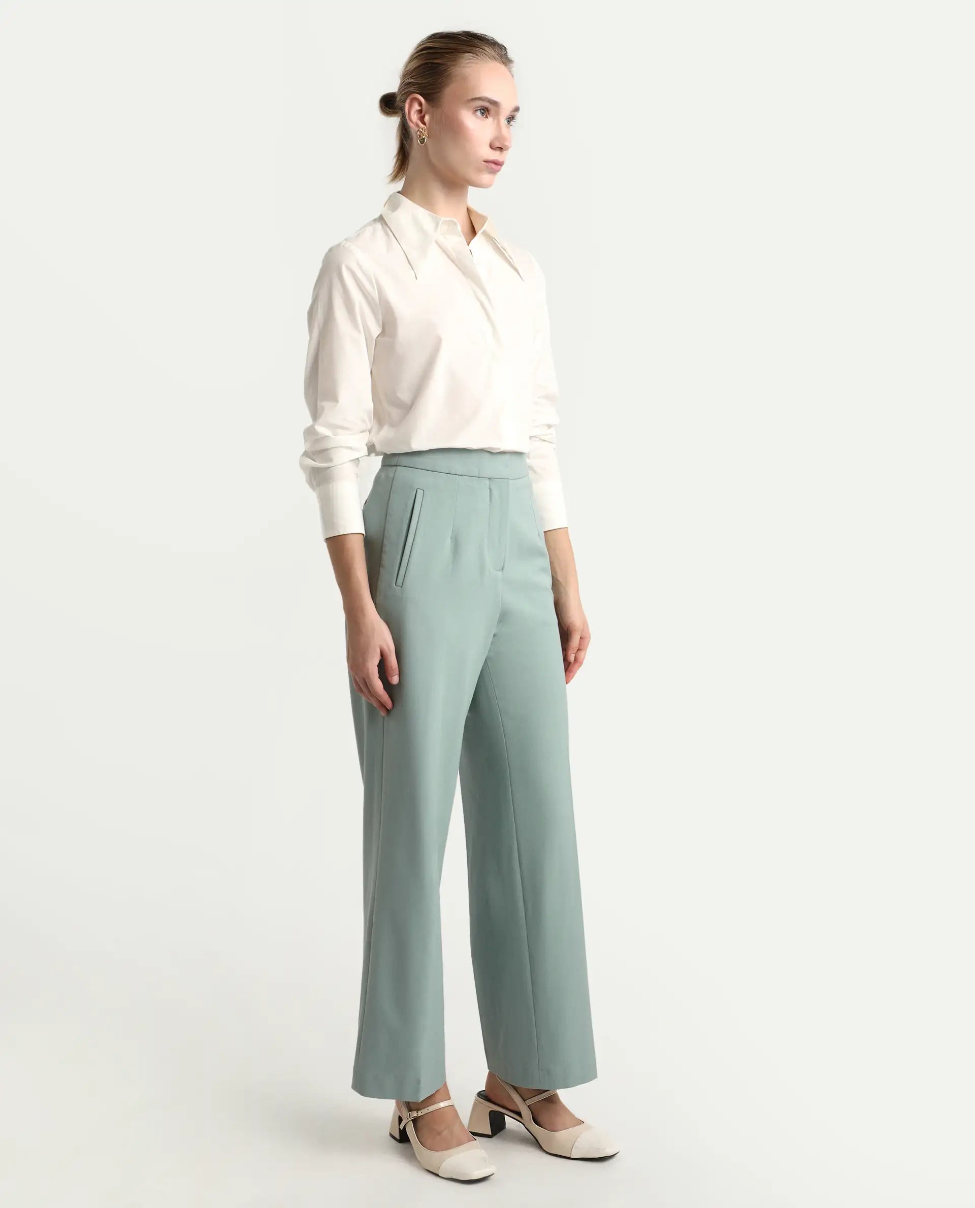 Rareism Women's Srait Aqua Polyester blend Straight Fit Travel Trouser