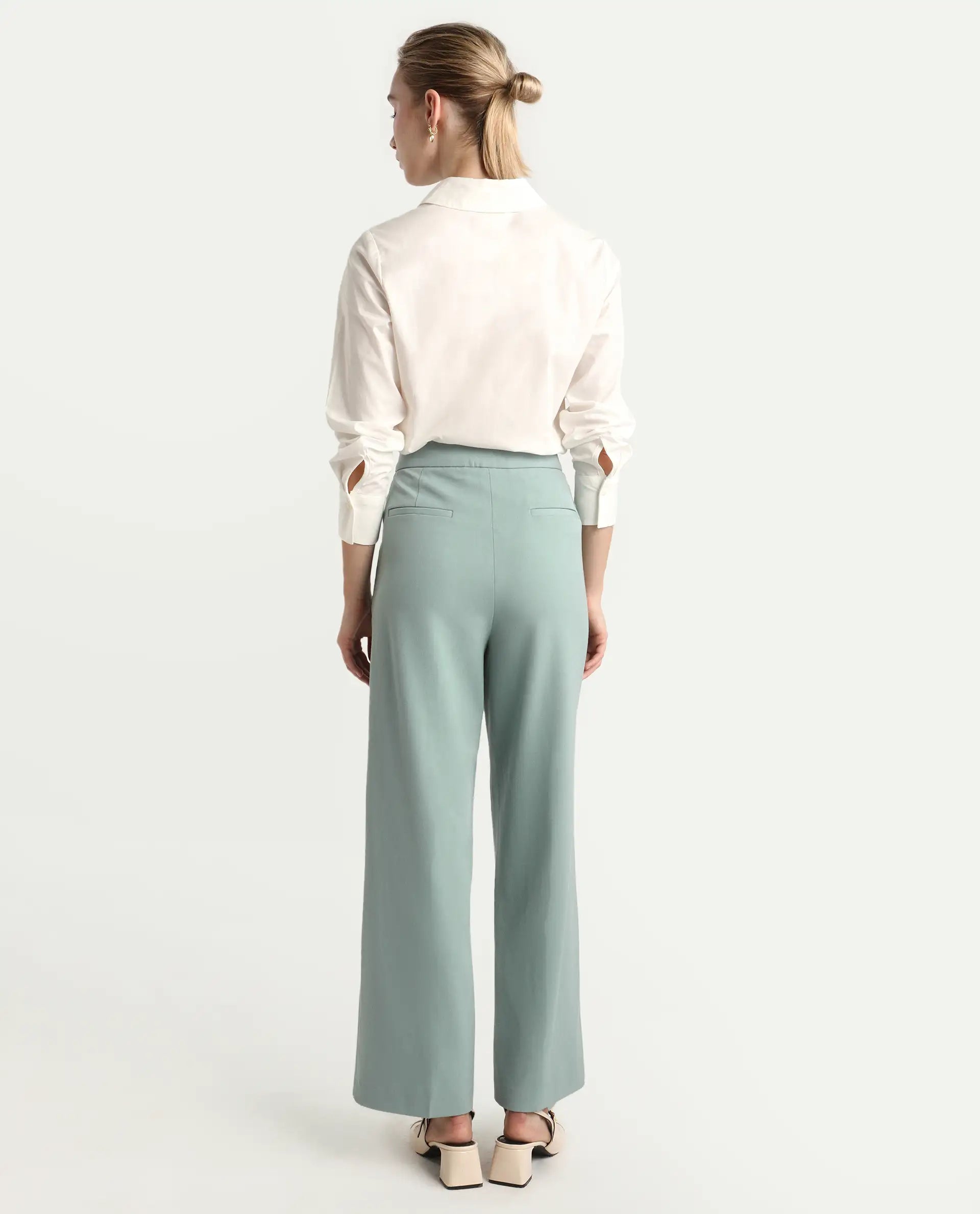 Rareism Women's Srait Aqua Polyester blend Straight Fit Travel Trouser
