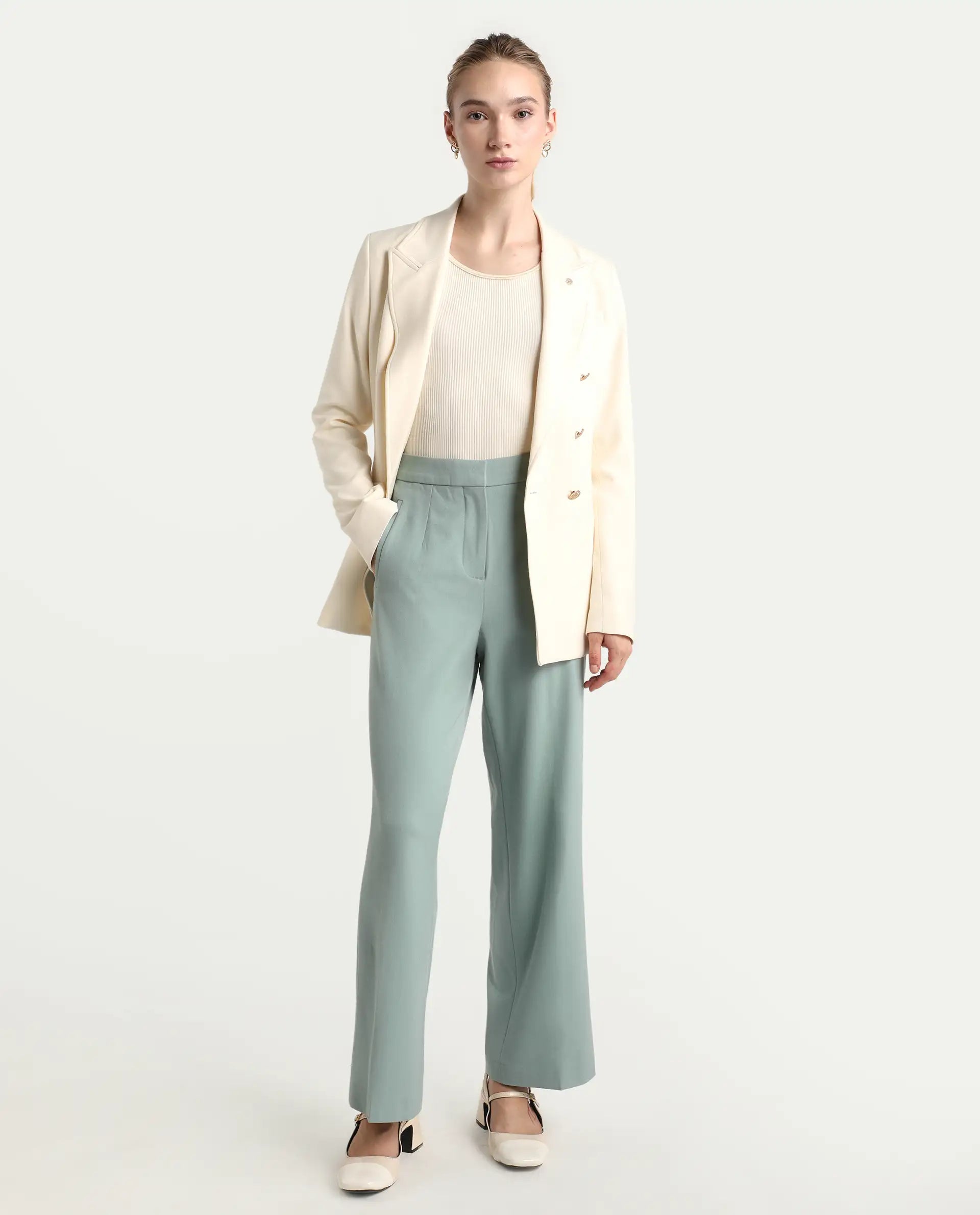Rareism Women's Srait Aqua Polyester blend Straight Fit Travel Trouser