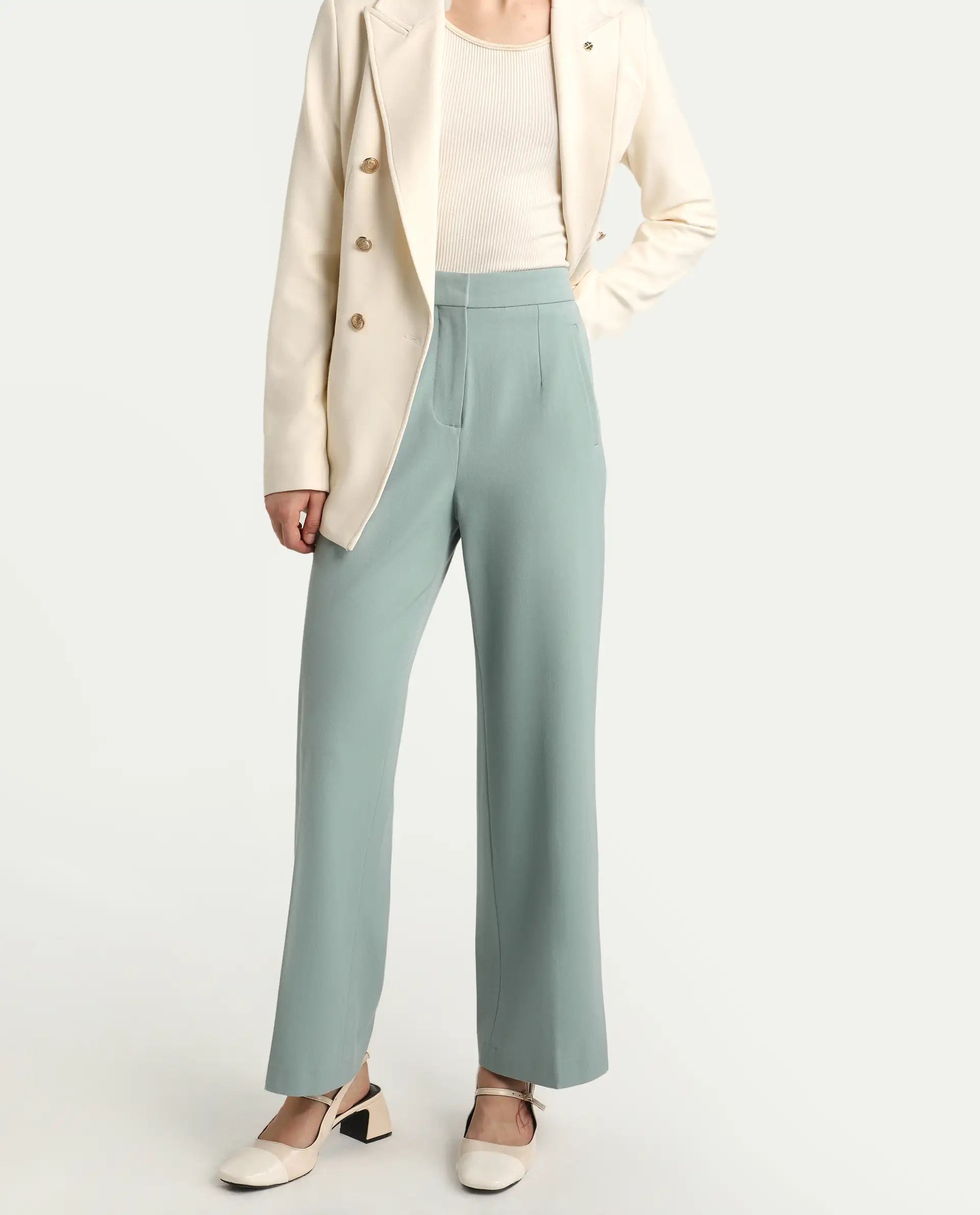 Rareism Women's Srait Aqua Polyester blend Straight Fit Travel Trouser