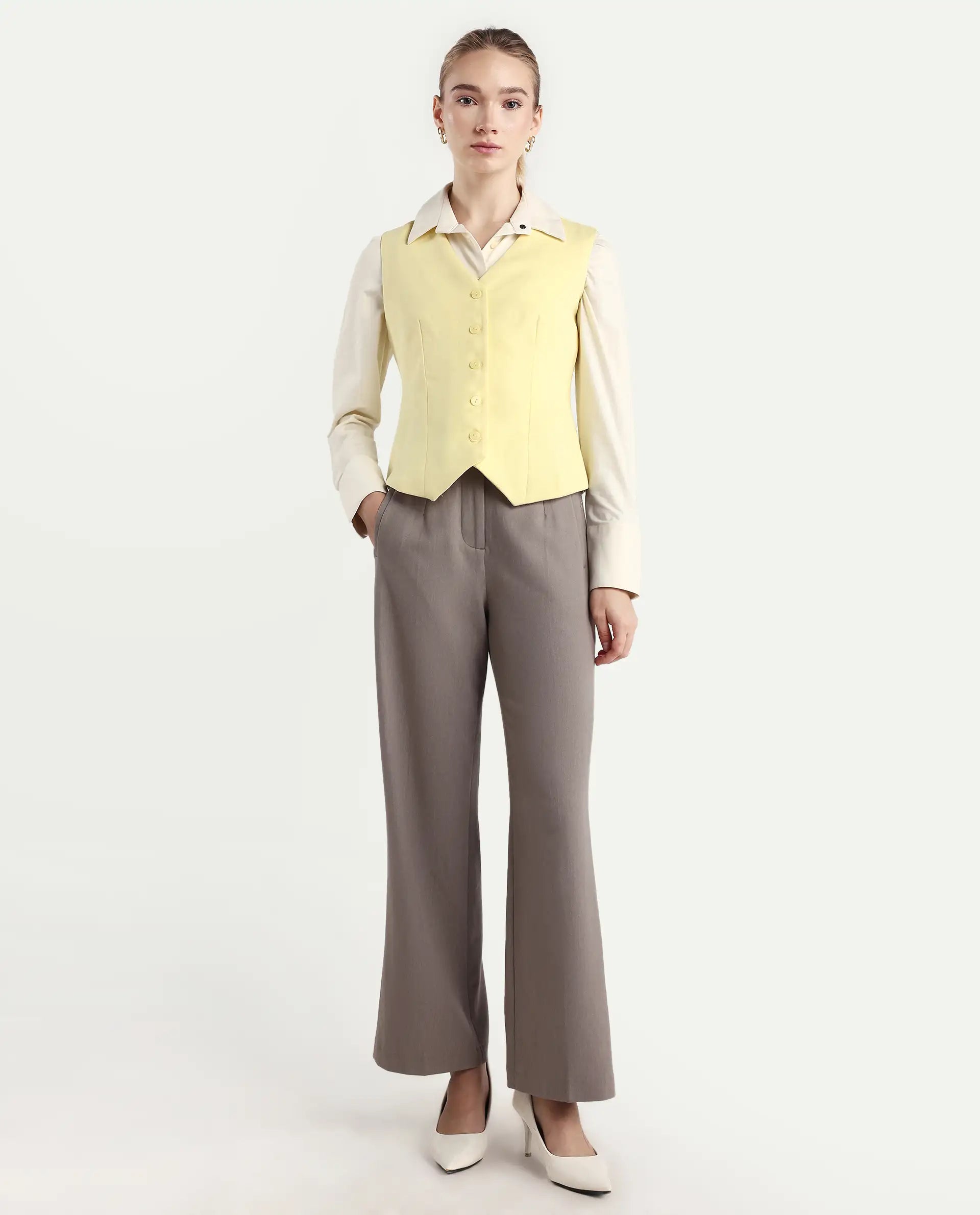 Rareism Women's Srait Fawn Polyester Blend Straight Fit Travel Trouser