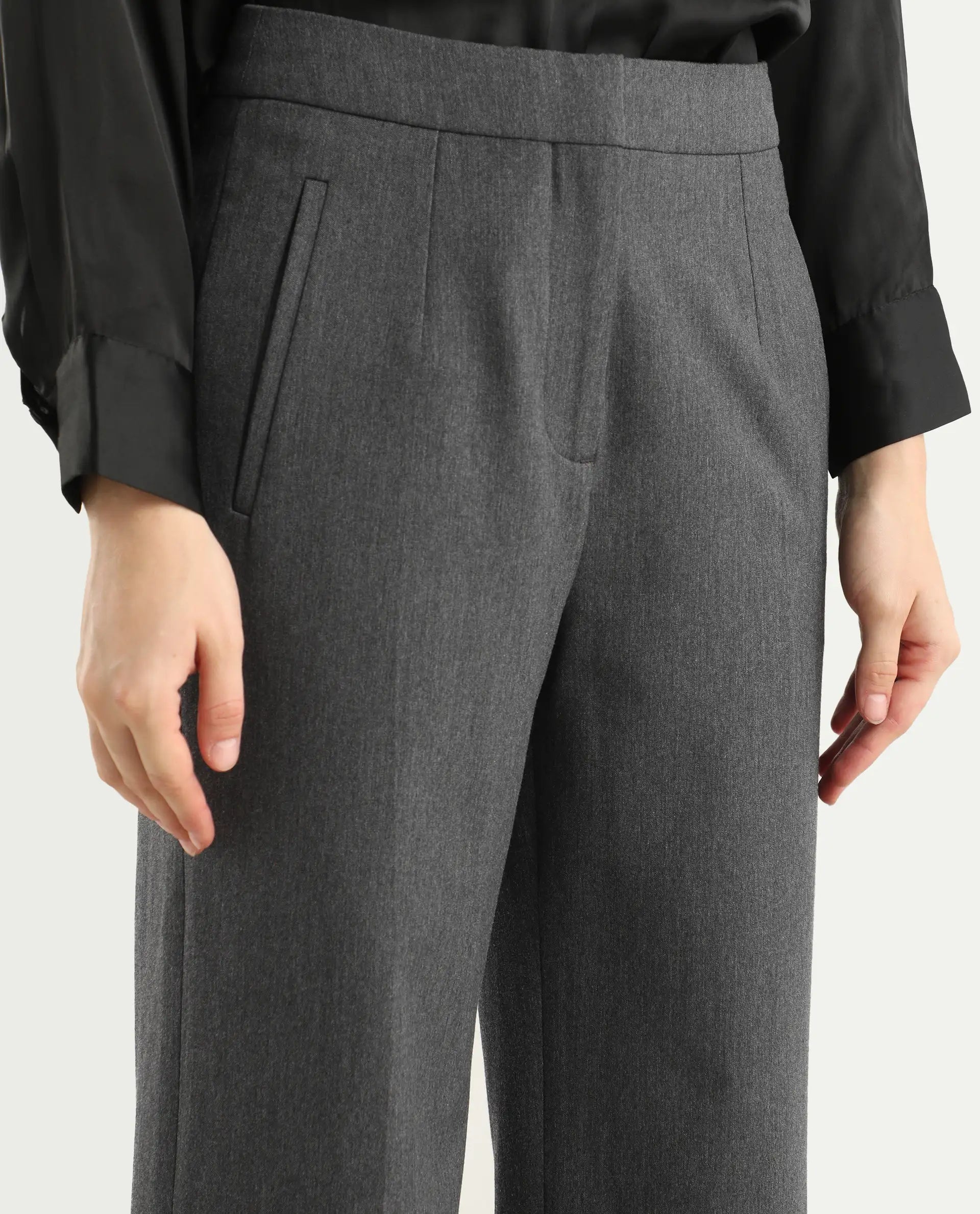 Rareism Women's Srait Grey Polyester Blend Straight Fit Travel Trouser