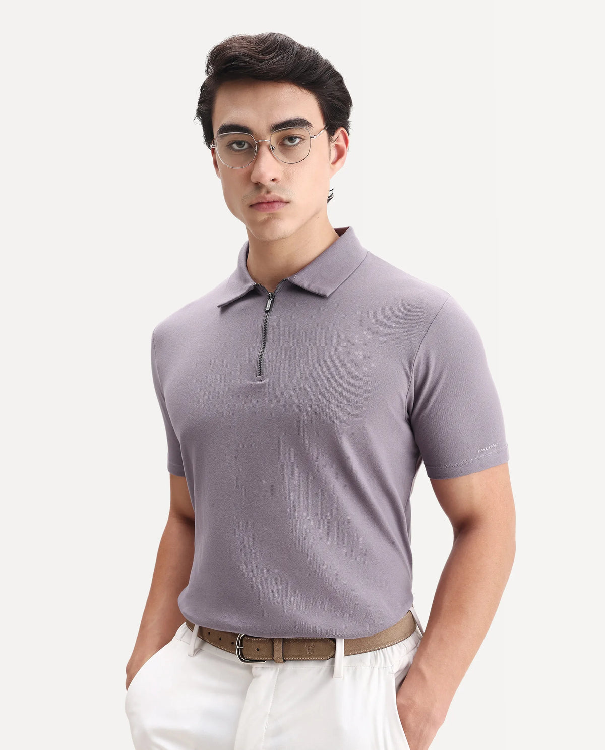 Rare Rabbit Men's Stan 2 Dusky Purple Cotton Blend Plain Regular Fit Half Sleeve Polo