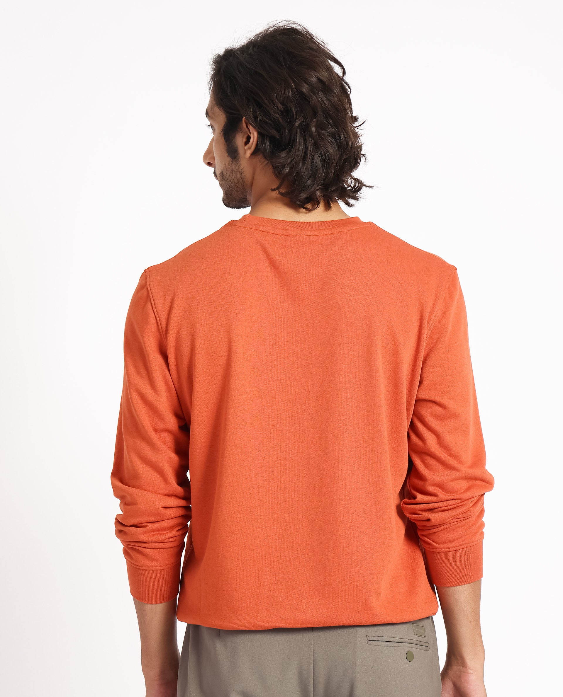 Rare Rabbit Men's Cerdon Rust Cotton Polyester Fabric Full Sleeves Graphic Branding Print Knitted Sweatshirt