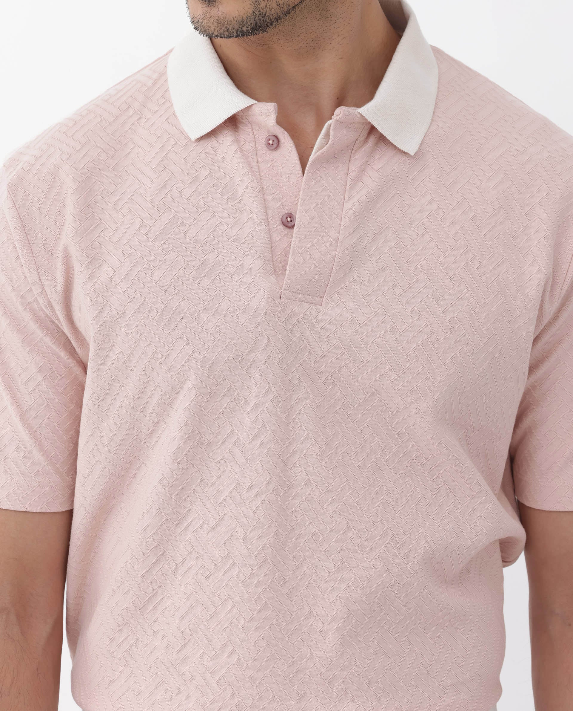 Rare Rabbit Mens State Pastel Pink Short Sleeves Solid Jacquard Print Polo T-Shirt