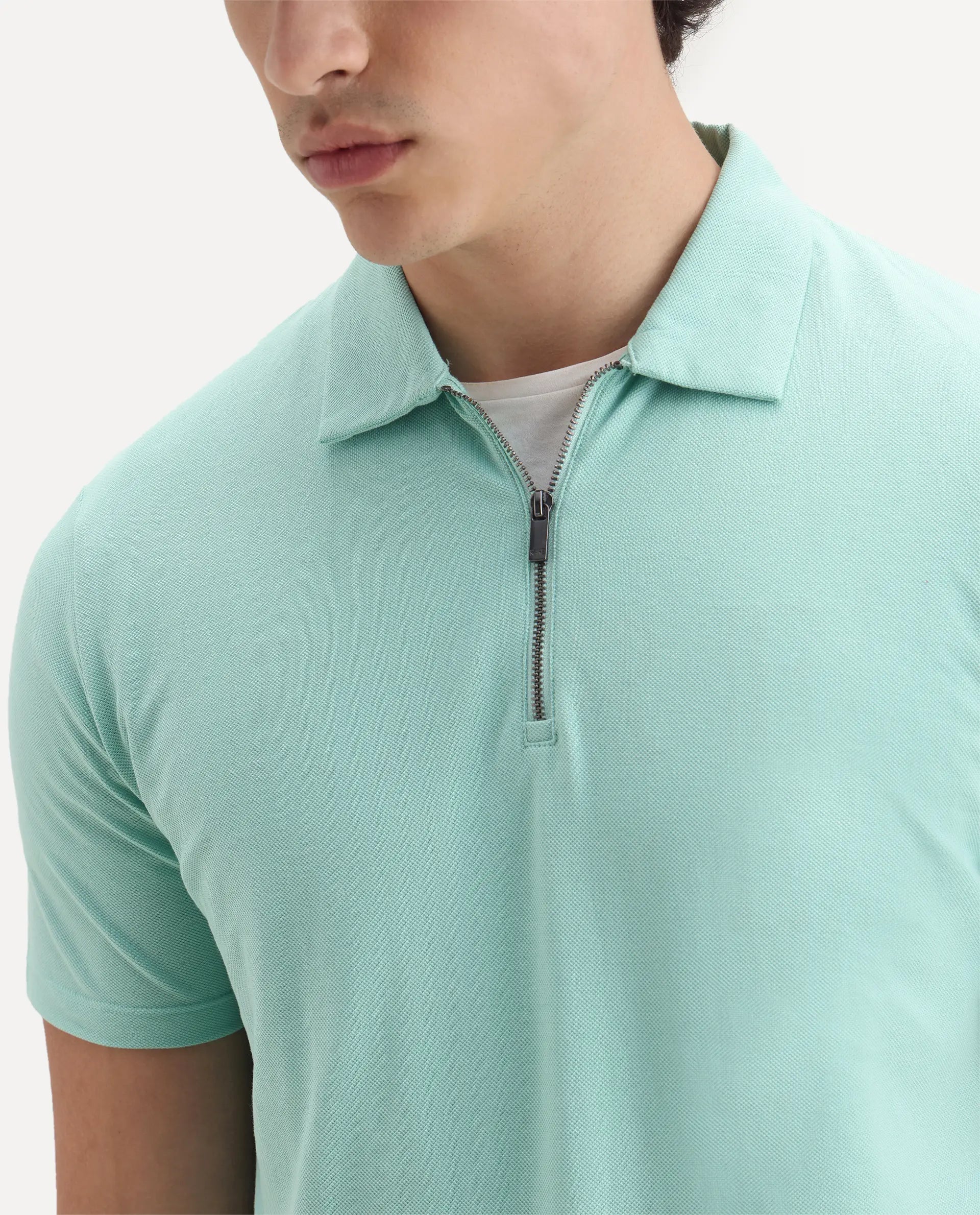Rare Rabbit Men's Stel Pastel Green Cotton Plain Regular Fit Half Sleeve Polo