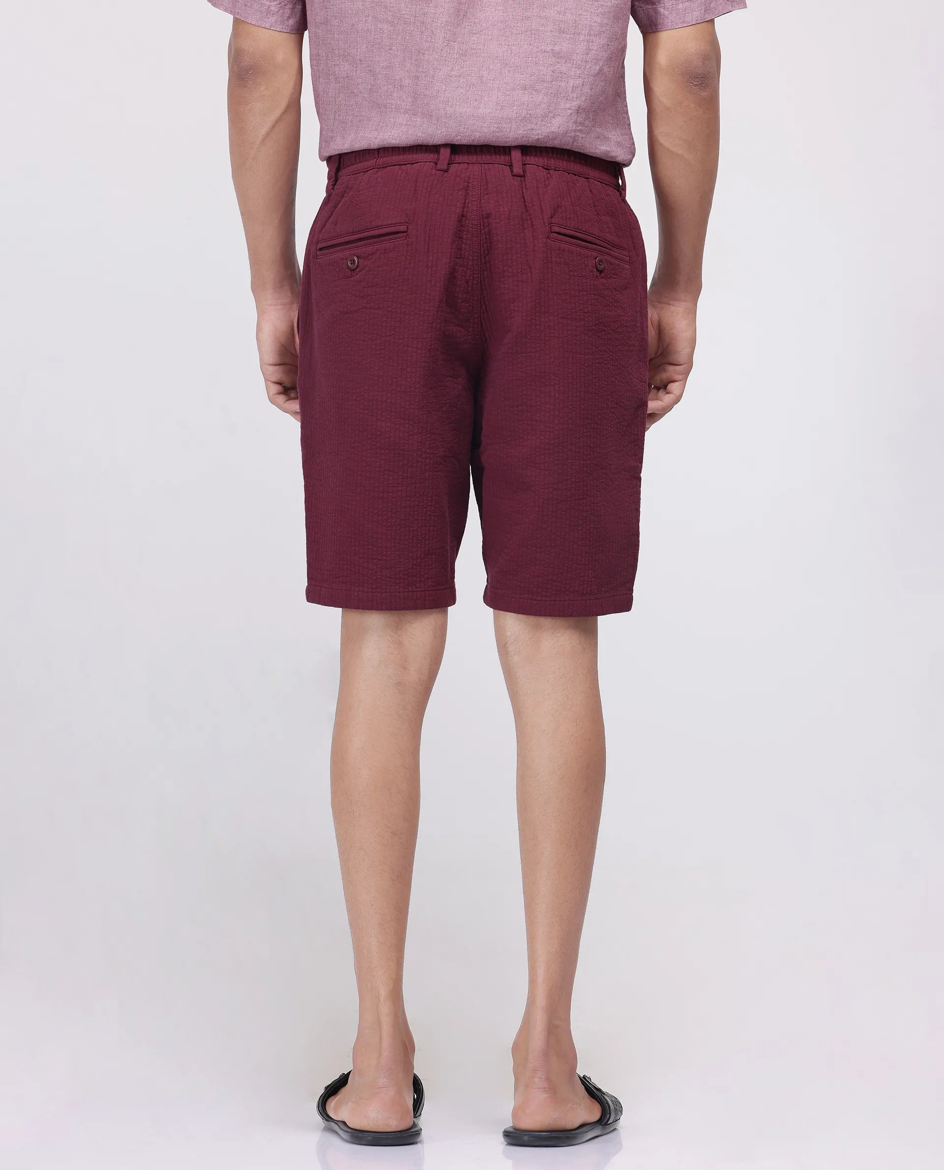 Rare Rabbit Men's Steo Maroon Cotton Blend Fabric Relaxed Fit Plain Shorts