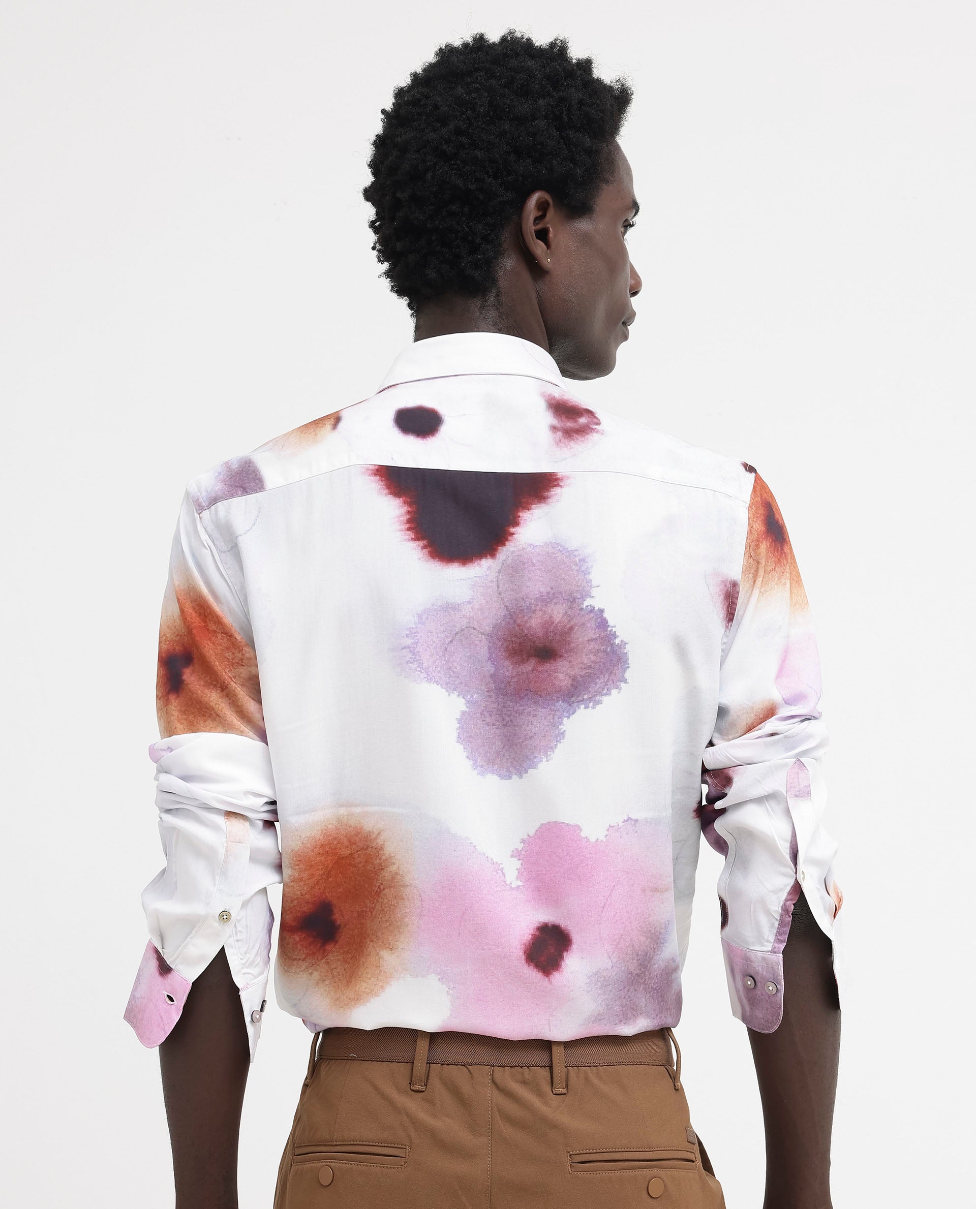 Rare Rabbit Men's Stereo Pink Viscose Fabric Full Sleeves Abstract Floral Print Shirt