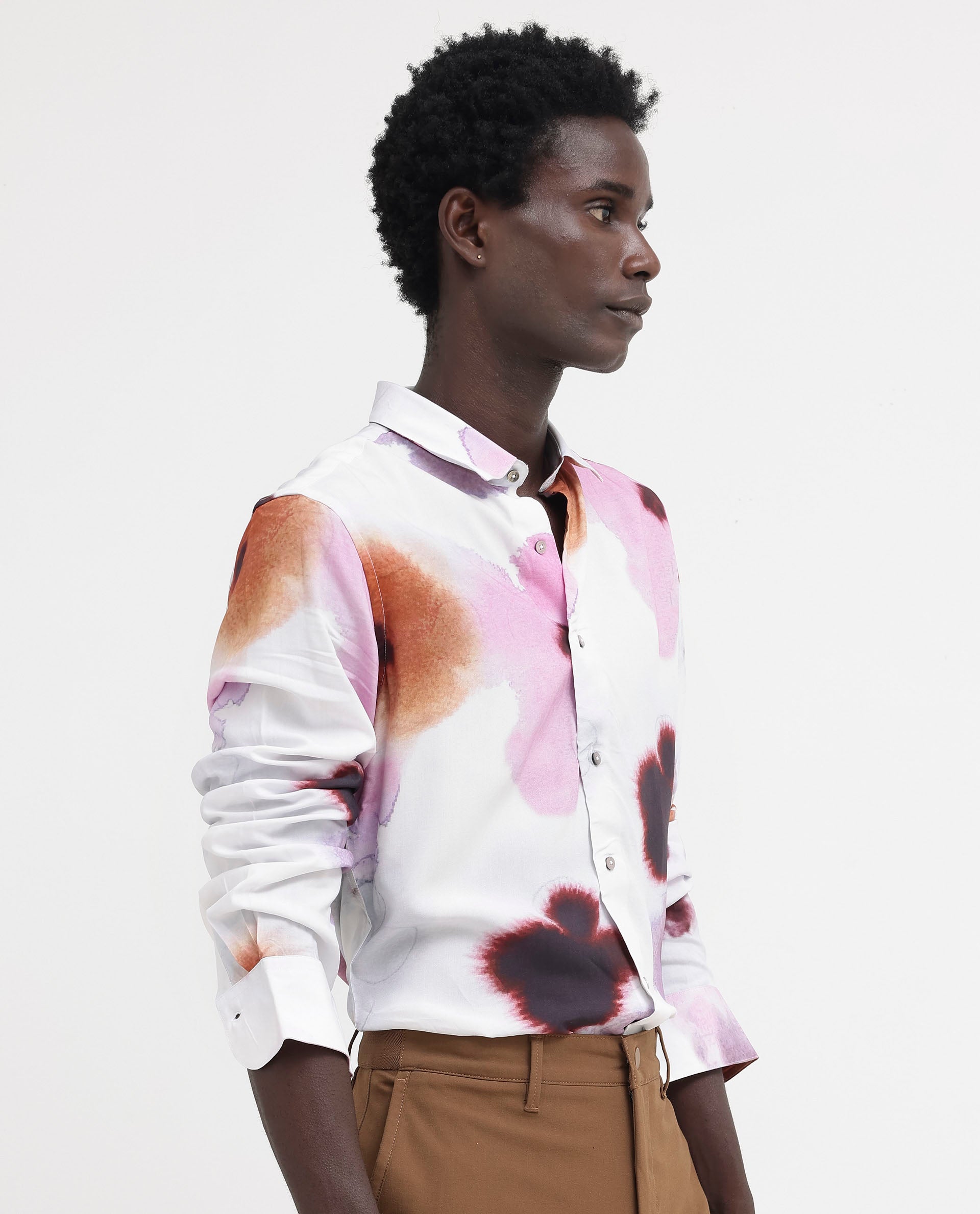 Rare Rabbit Men's Stereo Pink Viscose Fabric Full Sleeves Abstract Floral Print Shirt