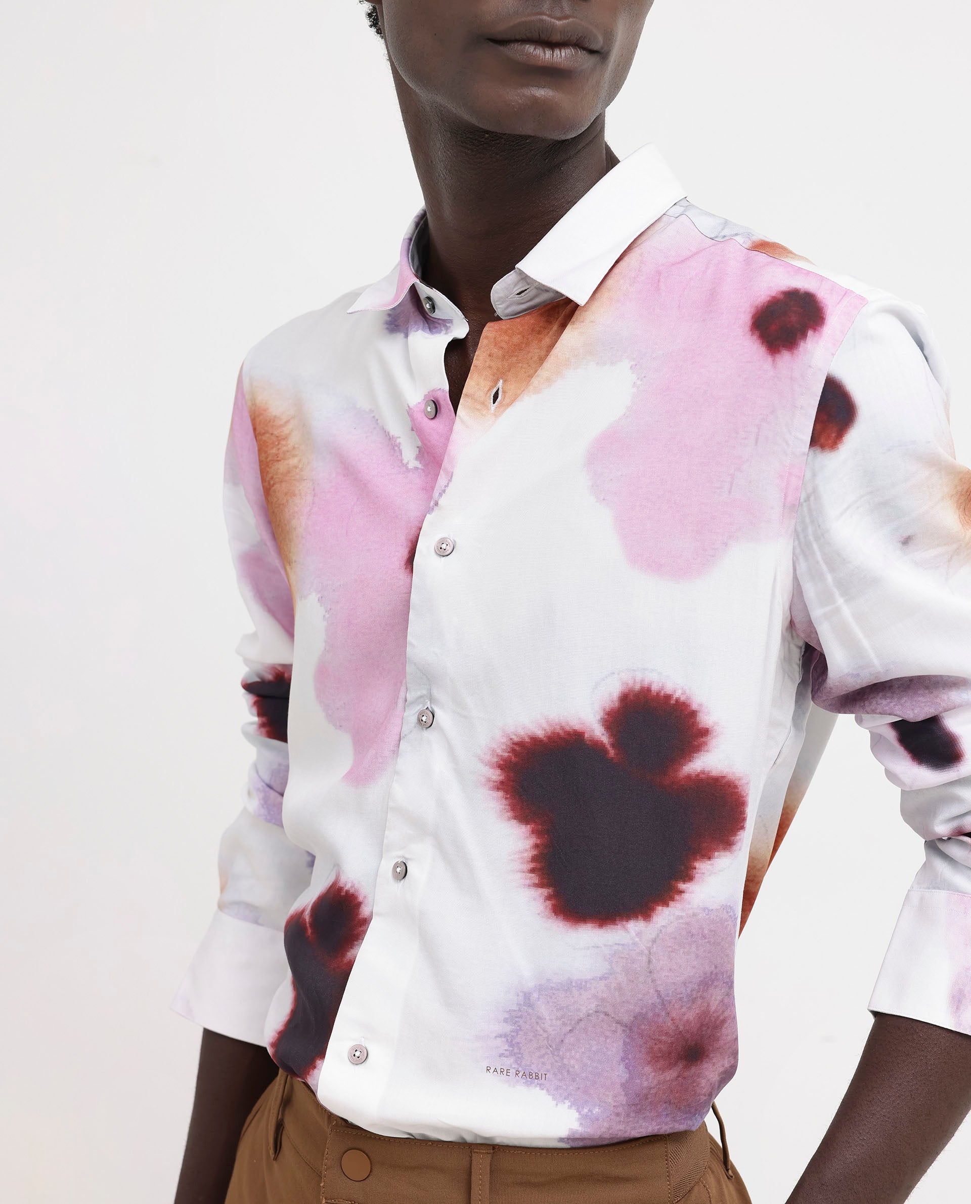 Rare Rabbit Men's Stereo Pink Viscose Fabric Full Sleeves Abstract Floral Print Shirt