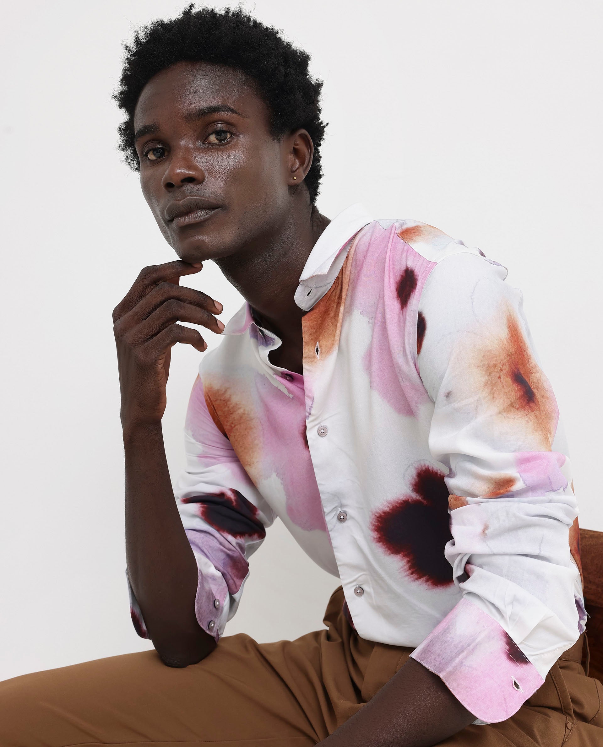 Rare Rabbit Men's Stereo Pink Viscose Fabric Full Sleeves Abstract Floral Print Shirt