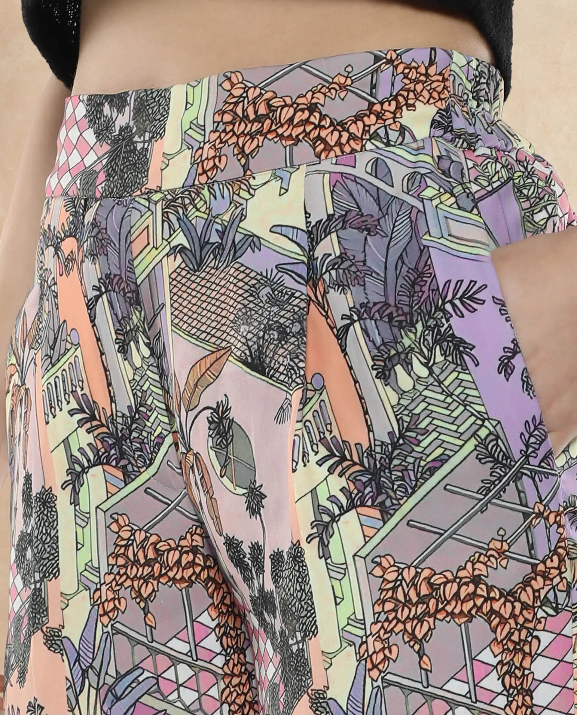 Rareism Women Stevie-B Light Multi Loop Straight Fit Abstract Print Ankle Length Trouser