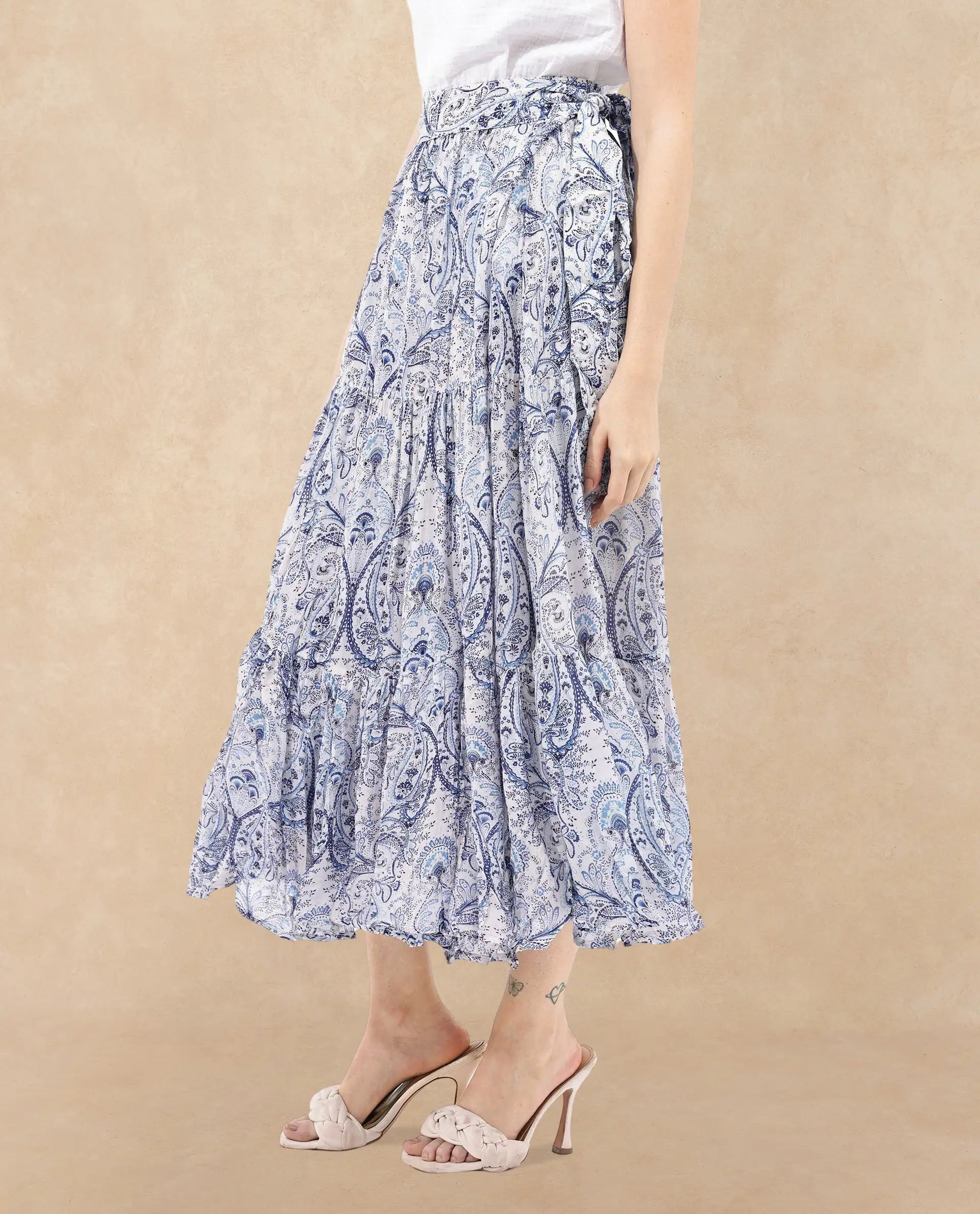 Rareism Women Stignert Multi Cotton Fabric Printed Ankle Length Skirt