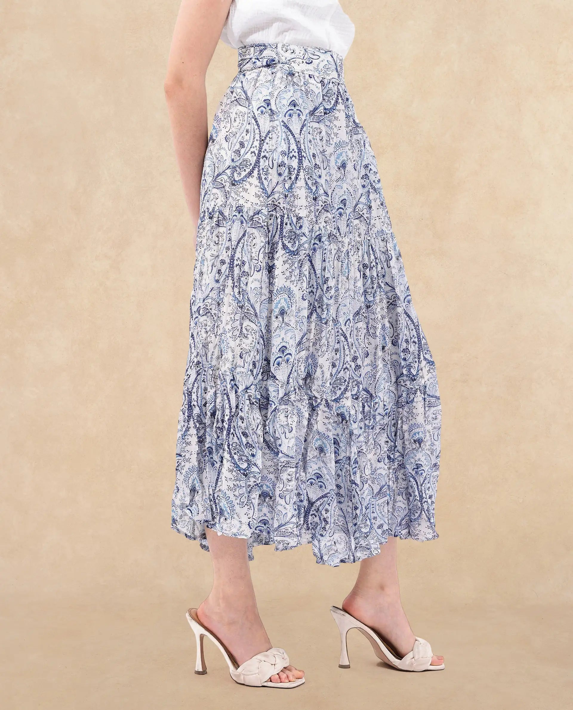 Rareism Women Stignert Multi Cotton Fabric Printed Ankle Length Skirt