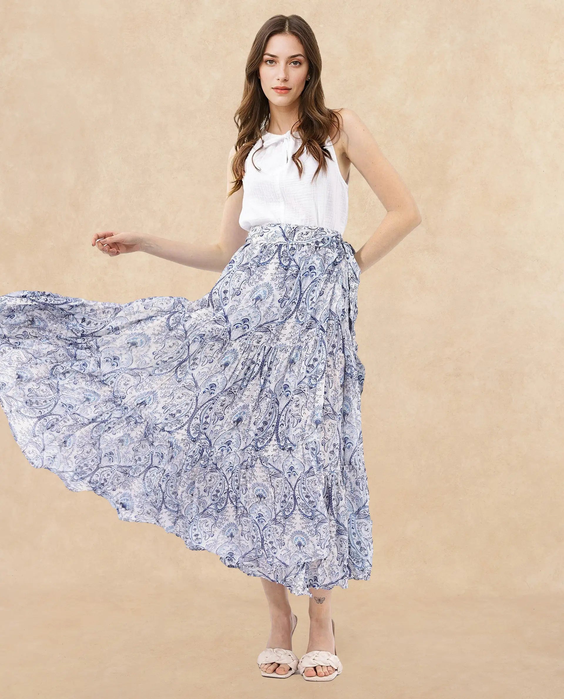 Rareism Women Stignert Multi Cotton Fabric Printed Ankle Length Skirt