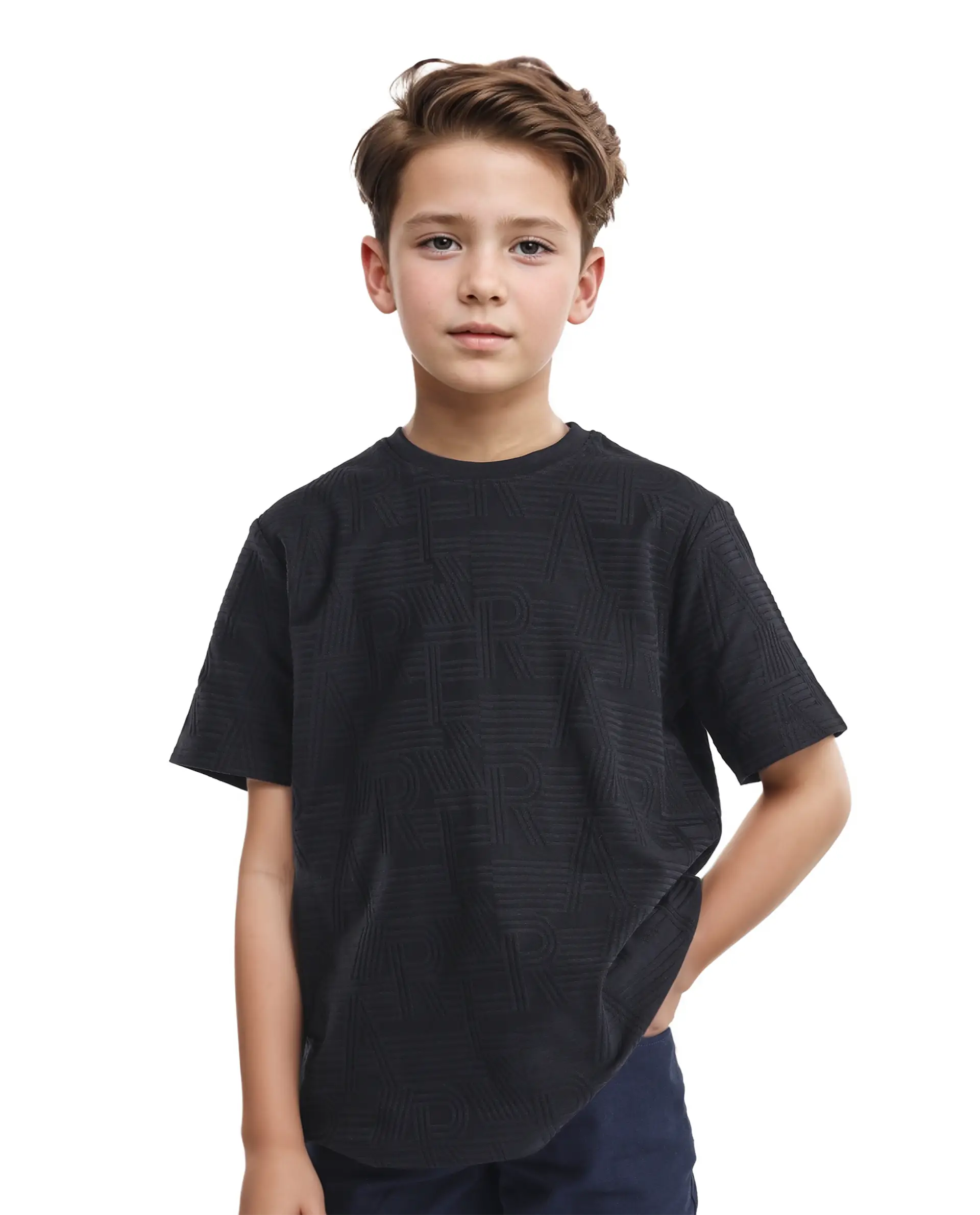 Rare Ones Kids Stom Black Cotton Short Sleeve Crew Neck Solid T-Shirt