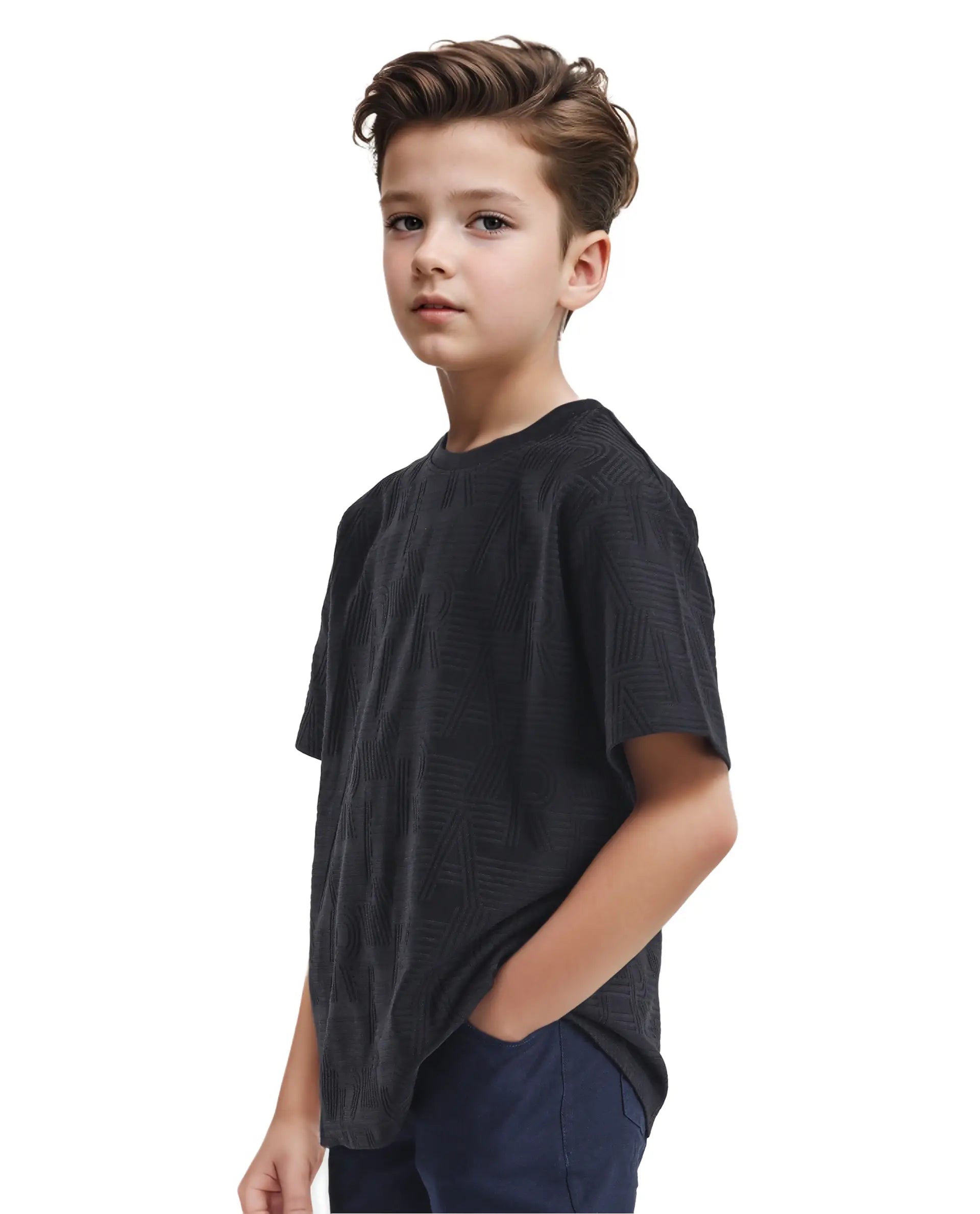 Rare Ones Kids Stom Black Cotton Short Sleeve Crew Neck Solid T-Shirt