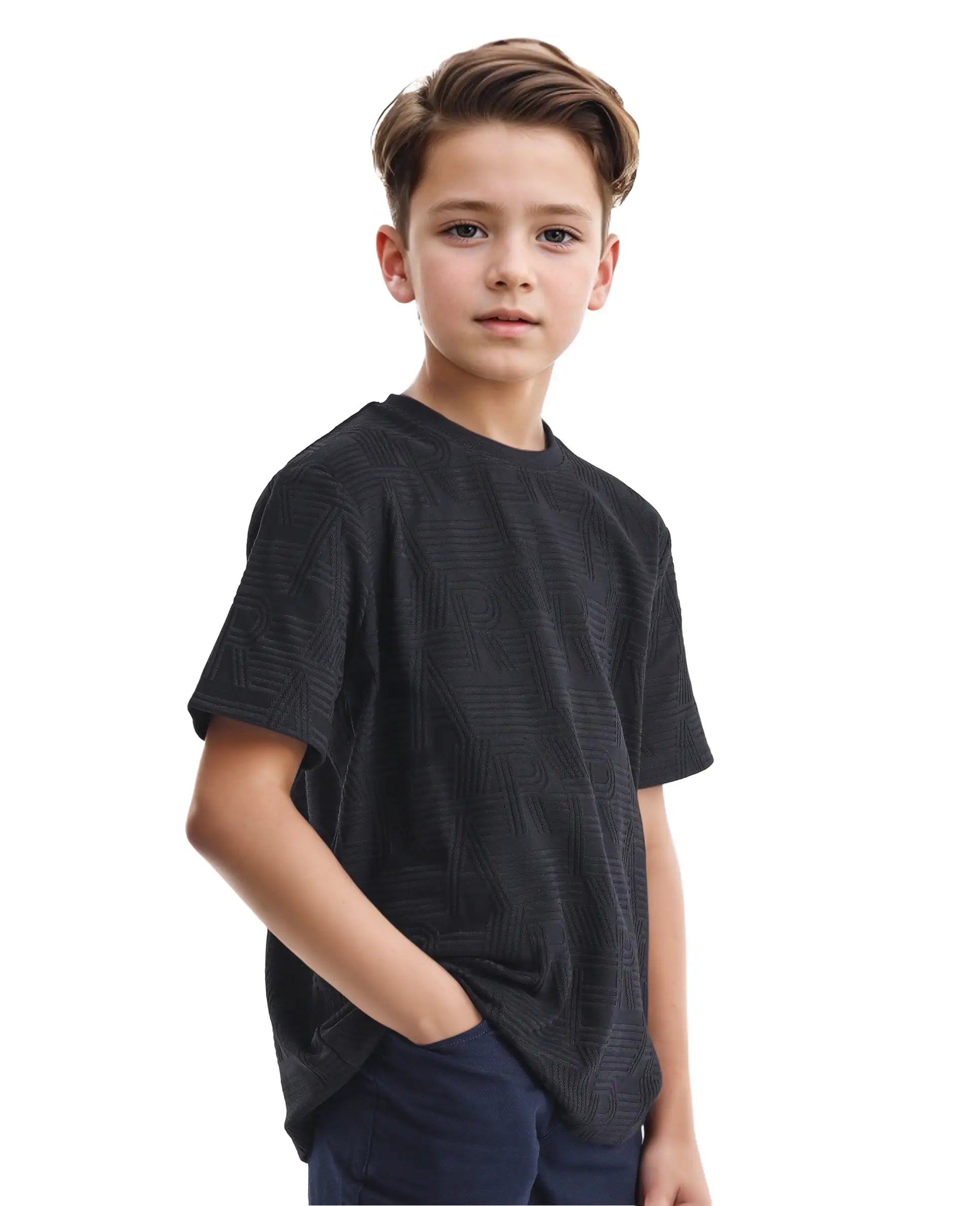 Rare Ones Kids Stom Black Cotton Short Sleeve Crew Neck Solid T-Shirt