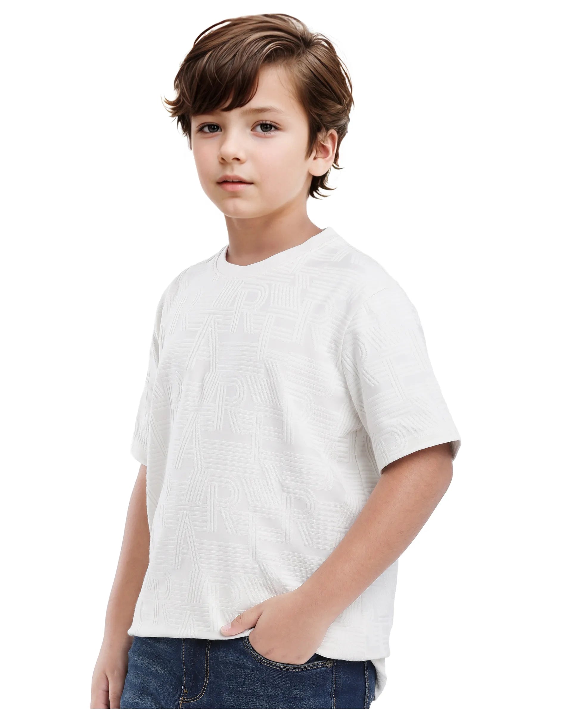 Rare Ones Kids Stom Offwhite Cotton Short Sleeve Crew Neck Solid T-Shirt